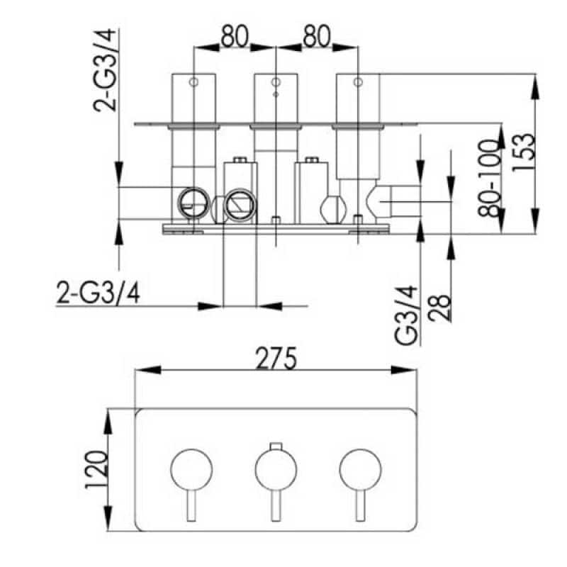 2. Technical blueprint of Bubly Bathroom plumbing fixtures showing dimensions and connection specifications for efficient bathroom plumbing installation.