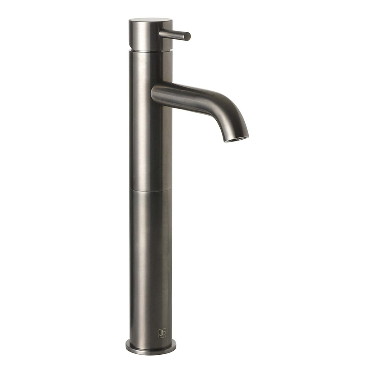 Brushed stainless steel bathroom tap, modern high-arc bathroom sink mixer, Bubly Bathrooms UK kitchen and bathroom fixtures, durable and stylish stainless steel tap for contemporary bathrooms and kitchens, sleek design for premium bathroom interiors.
