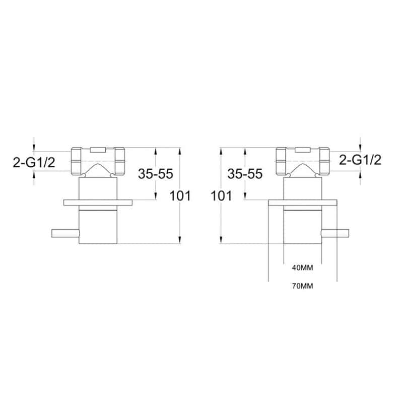 2. Technical plumbing diagram of bathroom sink drain assembly with precise measurements and G1/2 connections, suitable for bathroom plumbing installations.