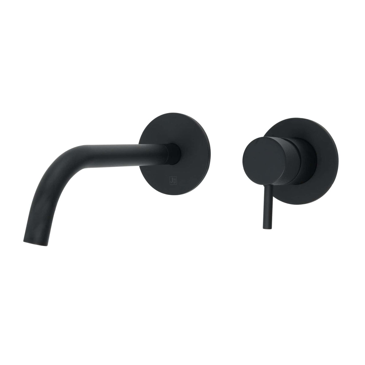 Contemporary black wall-mounted bathroom tap and mixer set from Bubly Bathrooms, ideal for modern bathrooms, featuring minimalist design and high-quality finish.