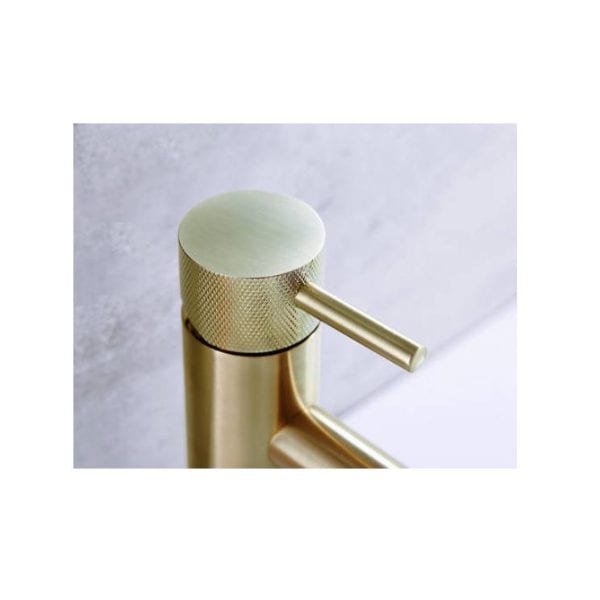 Luxurious gold bathroom tap with modern minimalist design, perfect for contemporary bathroom upgrades and fixtures.