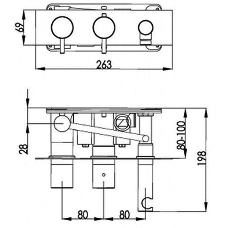 Kohler bathroom valve installation diagram for Bubly Bathrooms UK. Precise measurements and technical details for seamless bathroom fixtures setup. Suitable for plumbing and renovation projects.