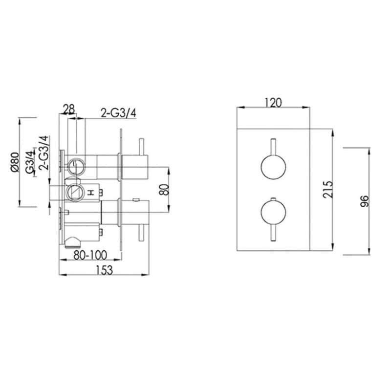 2. Technical drawing of Bubly Bathrooms plumbing fixture with detailed measurements and installation specifications.