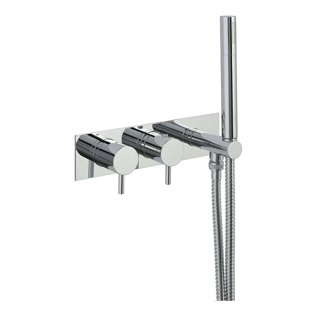 Sleek chrome bathroom mixer tap with handheld shower attachment, perfect for modern bathroom setups. Durable, stylish, and easy to install for a seamless upgrade.