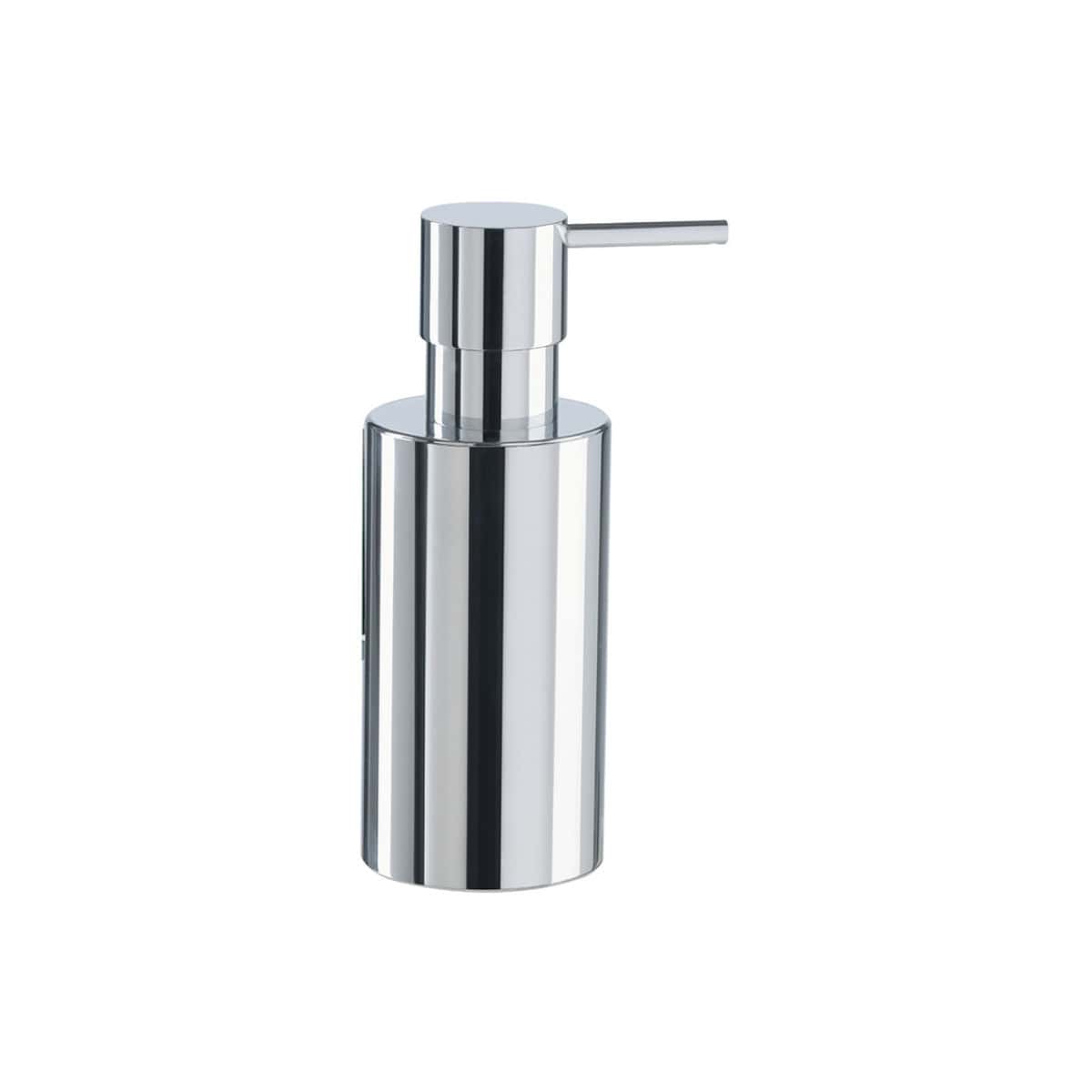 Sleek chrome bathroom soap dispenser with modern design, ideal for stylish bathrooms and washrooms. Durable, easy to refill, perfect for hand soap or lotion.
