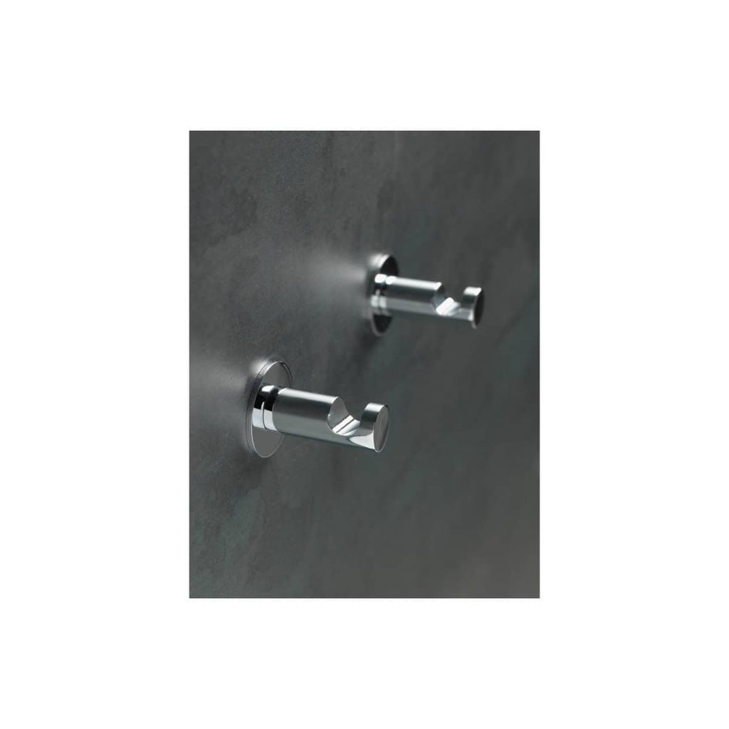 Modern chrome bathroom hooks for towel and robe storage, sleek wall-mounted design, durable and stylish solution for contemporary bathrooms.