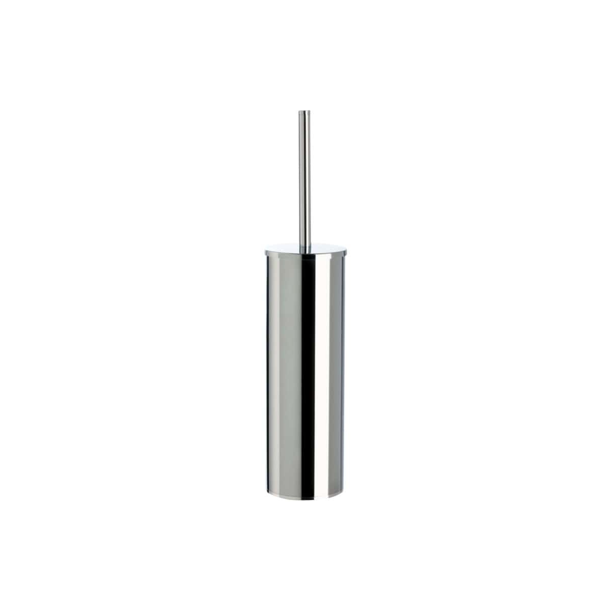 Polished stainless steel toilet brush holder with a sleek, modern design, perfect for contemporary bathrooms. Durable, easy to clean, and stylish.