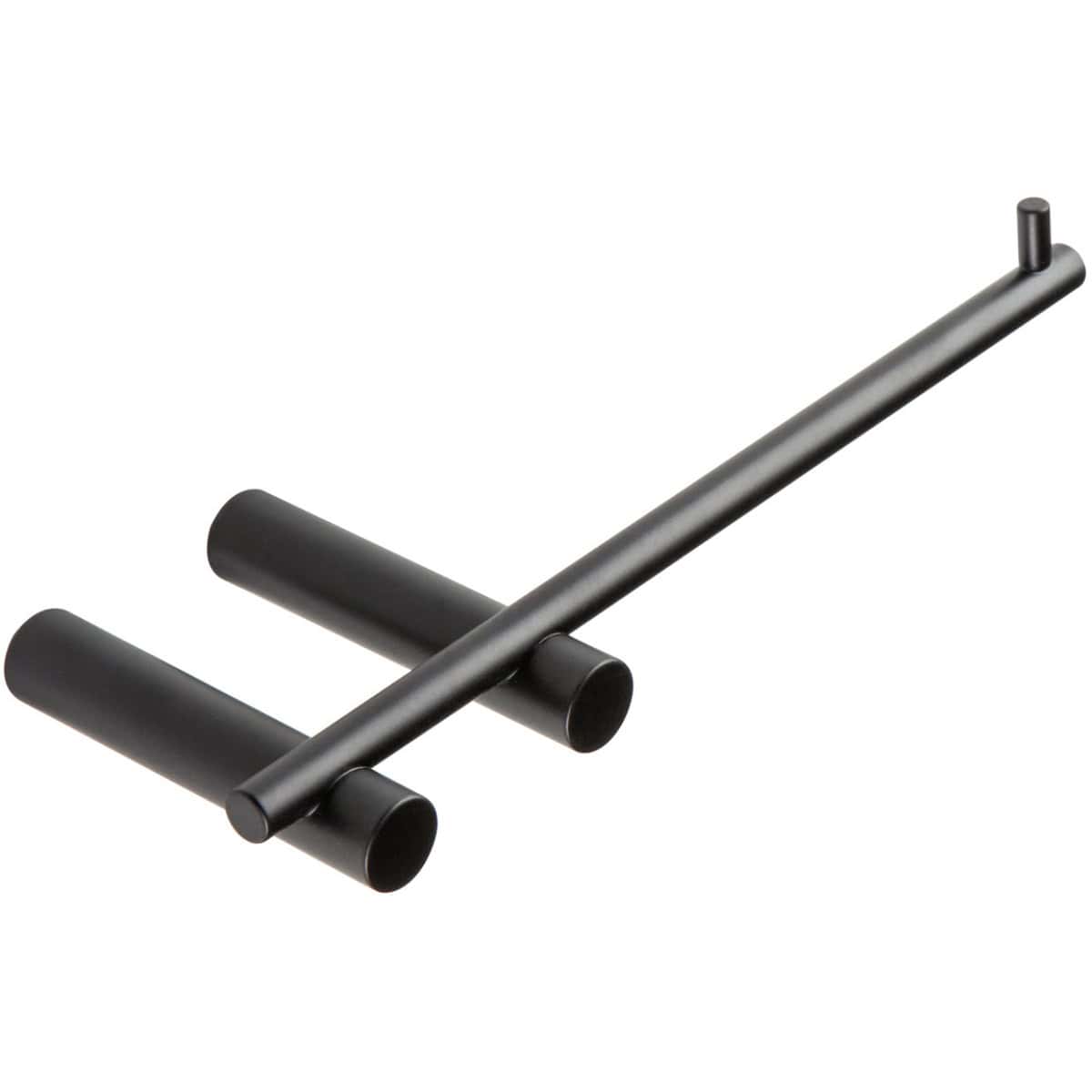 Stylish black towel rail with dual bars and modern design, ideal for contemporary bathrooms, providing easy towel hanging and organisation. Perfect for enhancing bathroom décor and functionality.