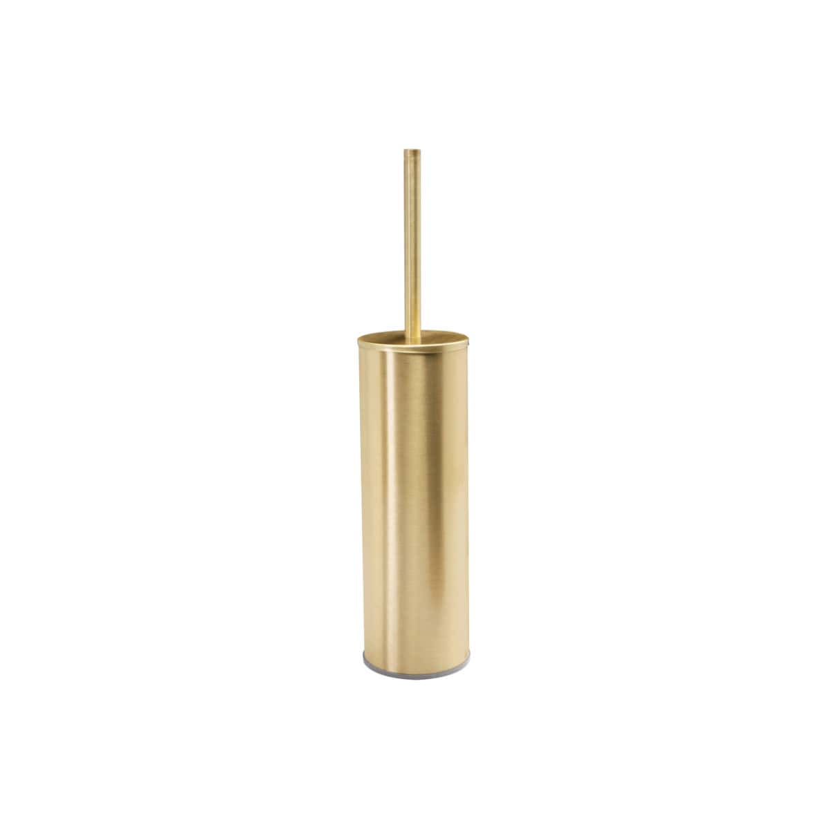 Polished brass toilet brush holder with a sleek modern design, ideal for contemporary bathrooms. Durable and stylish storage solution for maintaining hygiene and elegance.
