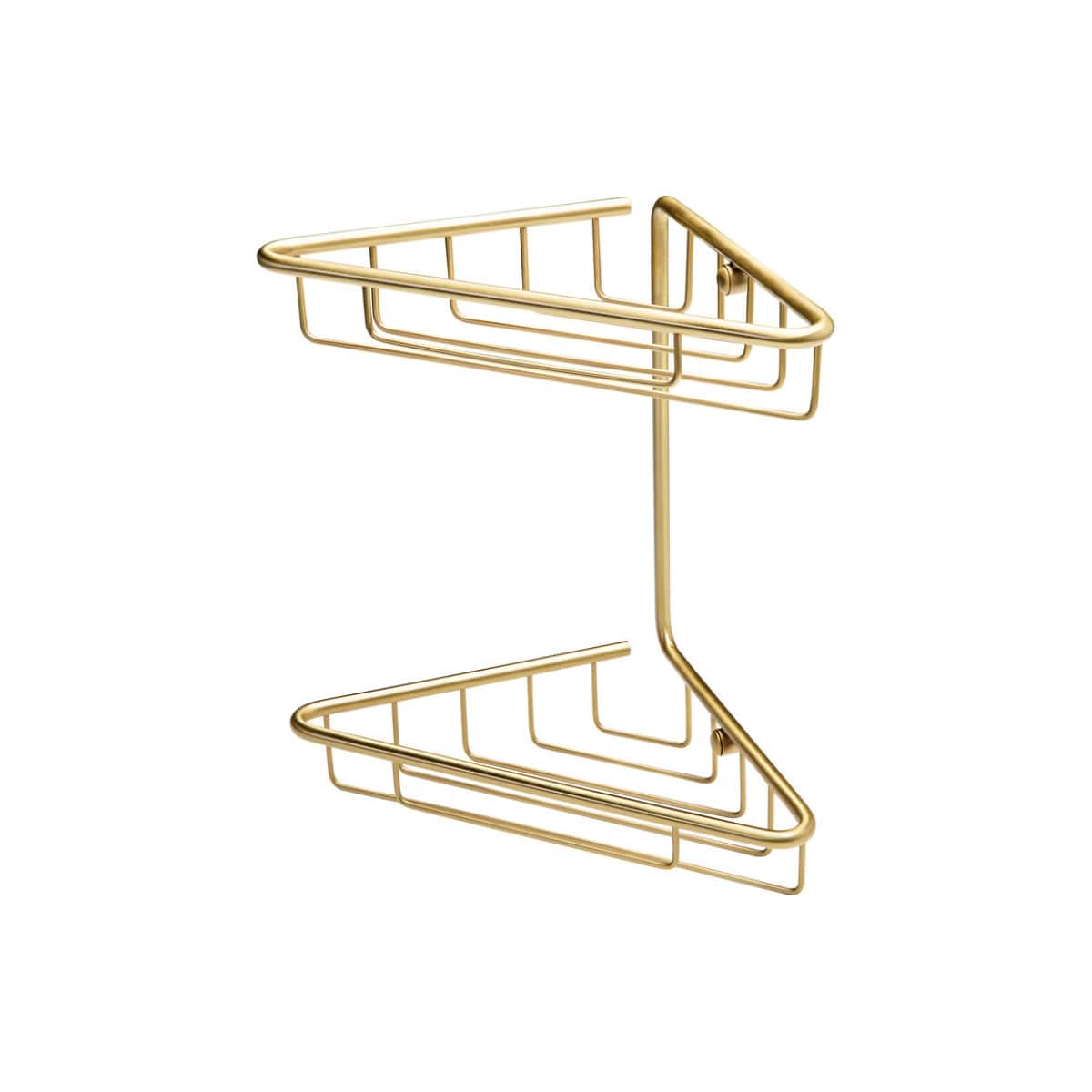 Shower caddy basket for bathroom storage, made of durable gold-tone metal, designed to organise shower essentials and optimise bathroom space. Perfect for modern bathrooms.