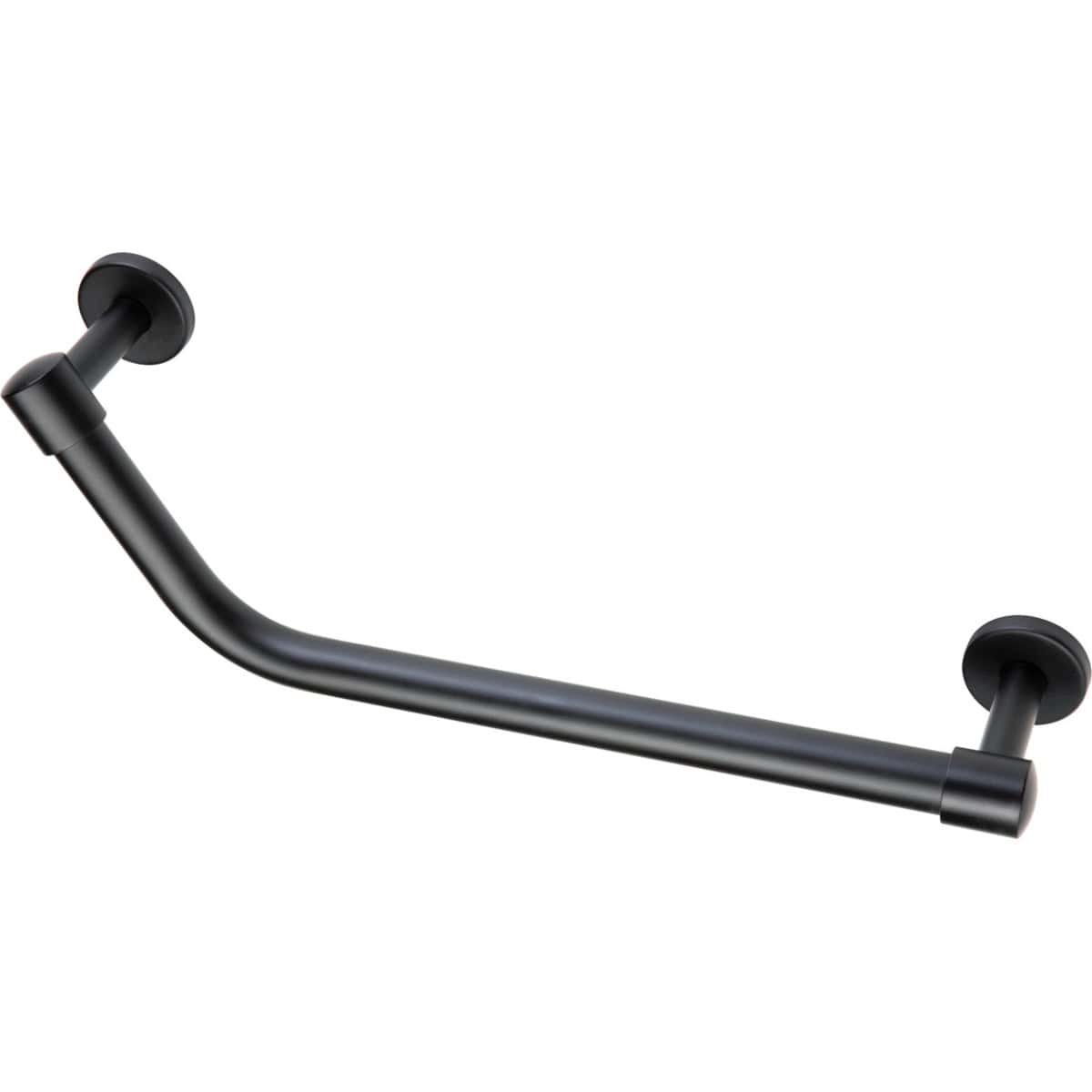 Black grab rail for bathroom safety and support, suitable for showers and baths, wall-mounted, durable stainless steel or metal finish, designed for disabled or elderly bathroom accessibility.