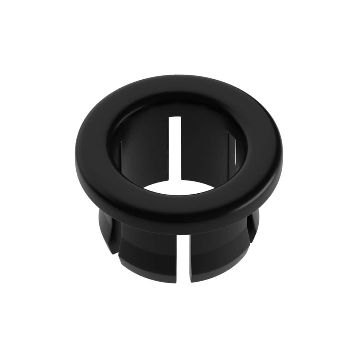 Black bathroom escutcheon for plumbing fixtures, durable rubber seal, modern design, fits most sink and faucet installations, effective water leakage prevention.
