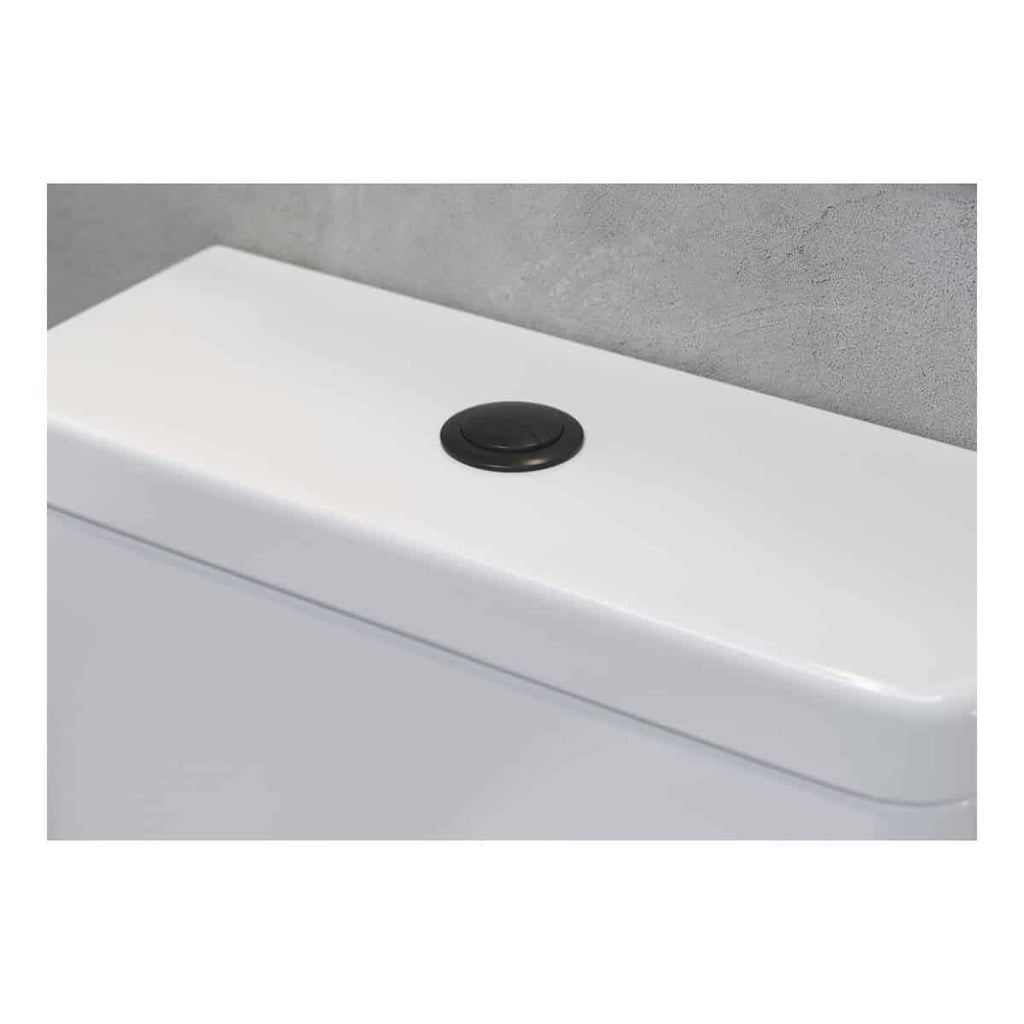 Premium white bathroom flush button with sleek black actuator, designed for modern plumbing fixtures, durable and easy to operate for a stylish and functional bathroom upgrade.