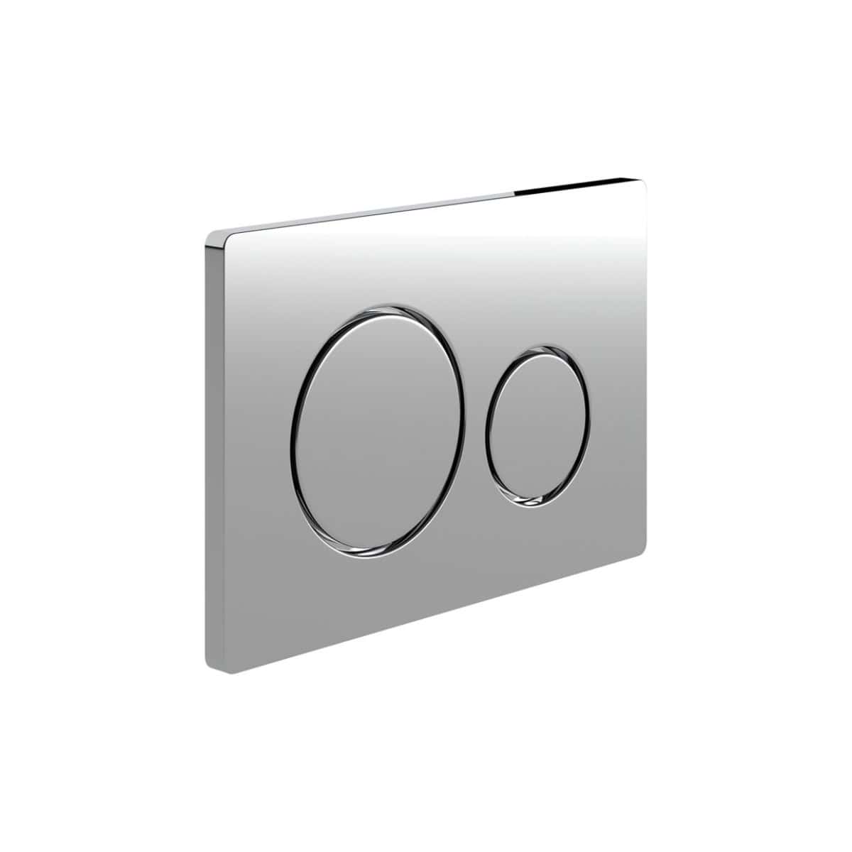 Sleek chrome dual flush toilet flush button for modern bathroom design, easy to install and operate, enhances bathroom functionality and aesthetics.