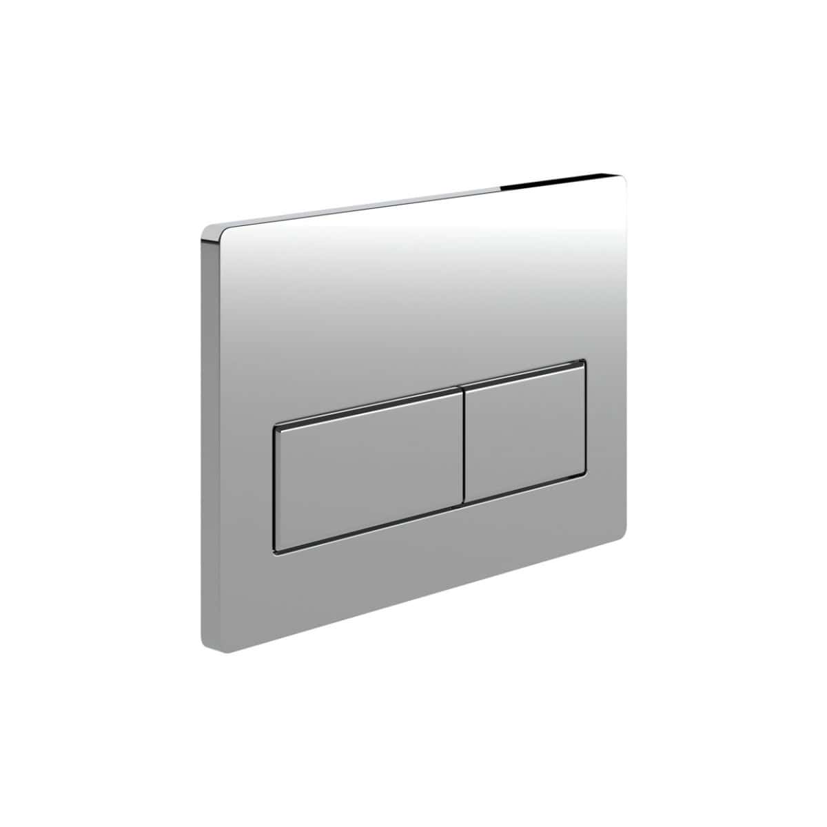 Contemporary stainless steel flush plate for modern bathroom toilet installations. Sleek design enhances bathroom aesthetics and functionality. Durable and easy to clean.