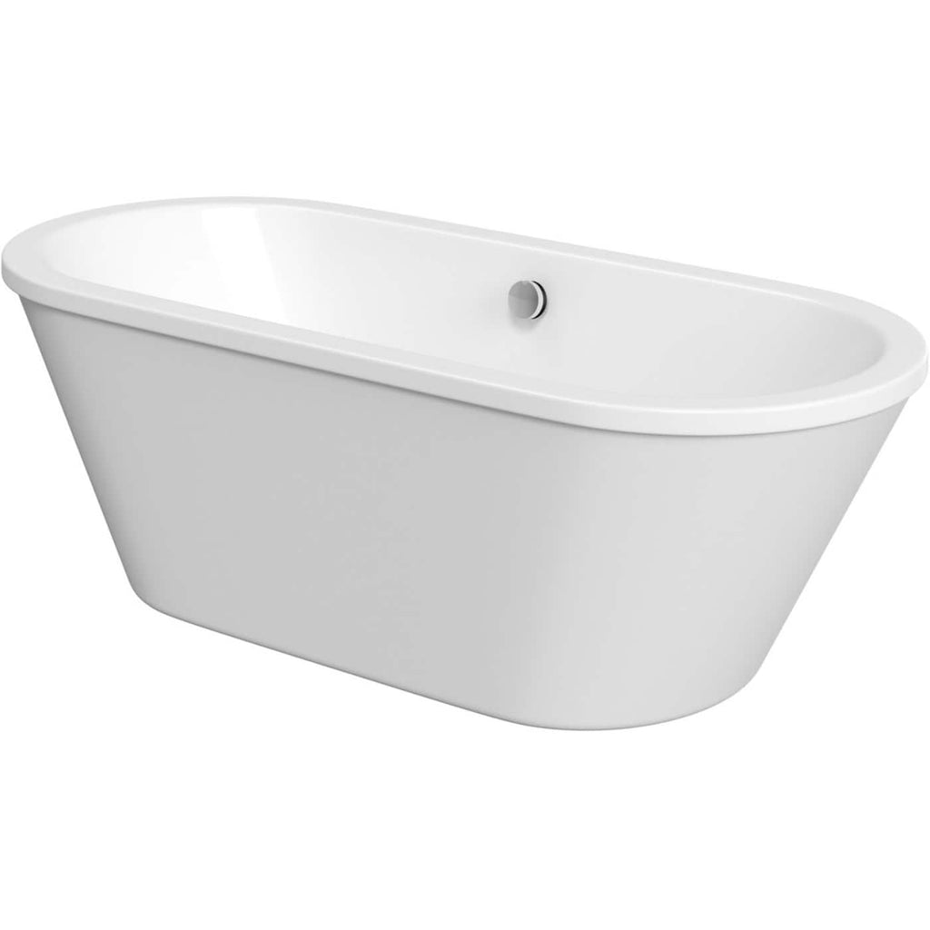Sleek white freestanding bathtub with modern design, ideal for contemporary bathrooms, featuring smooth curves, durable acrylic material, and easy-to-clean surface for a luxurious bathing experience.