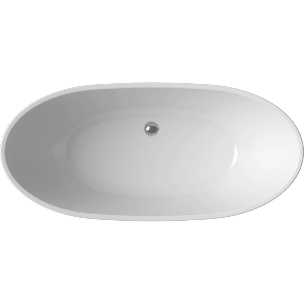 Sleek white oval freestanding bathtub with a smooth glossy finish, ideal for modern bathroom designs. Perfect for relaxing baths and creating a luxurious bathroom environment.
