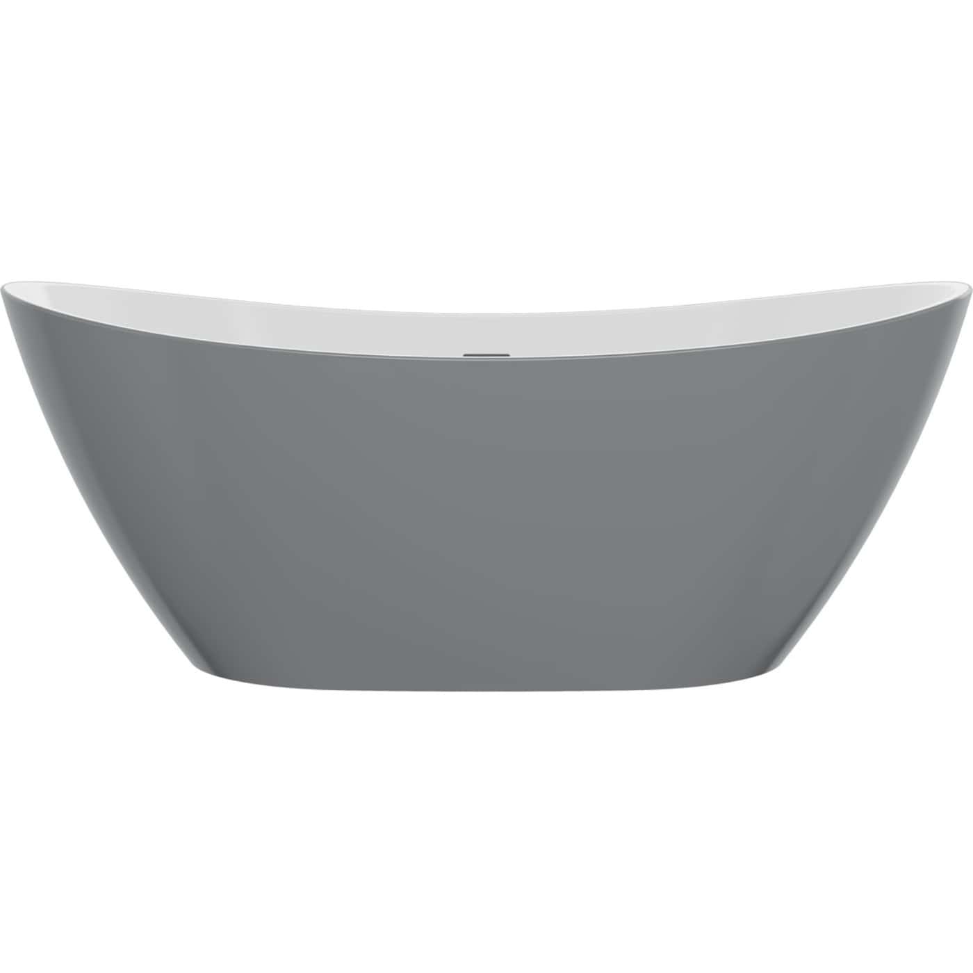 Sleek grey freestanding bathtub with modern minimalist design, perfect for luxurious bathrooms and relaxation spaces, featuring smooth curves and contemporary style.