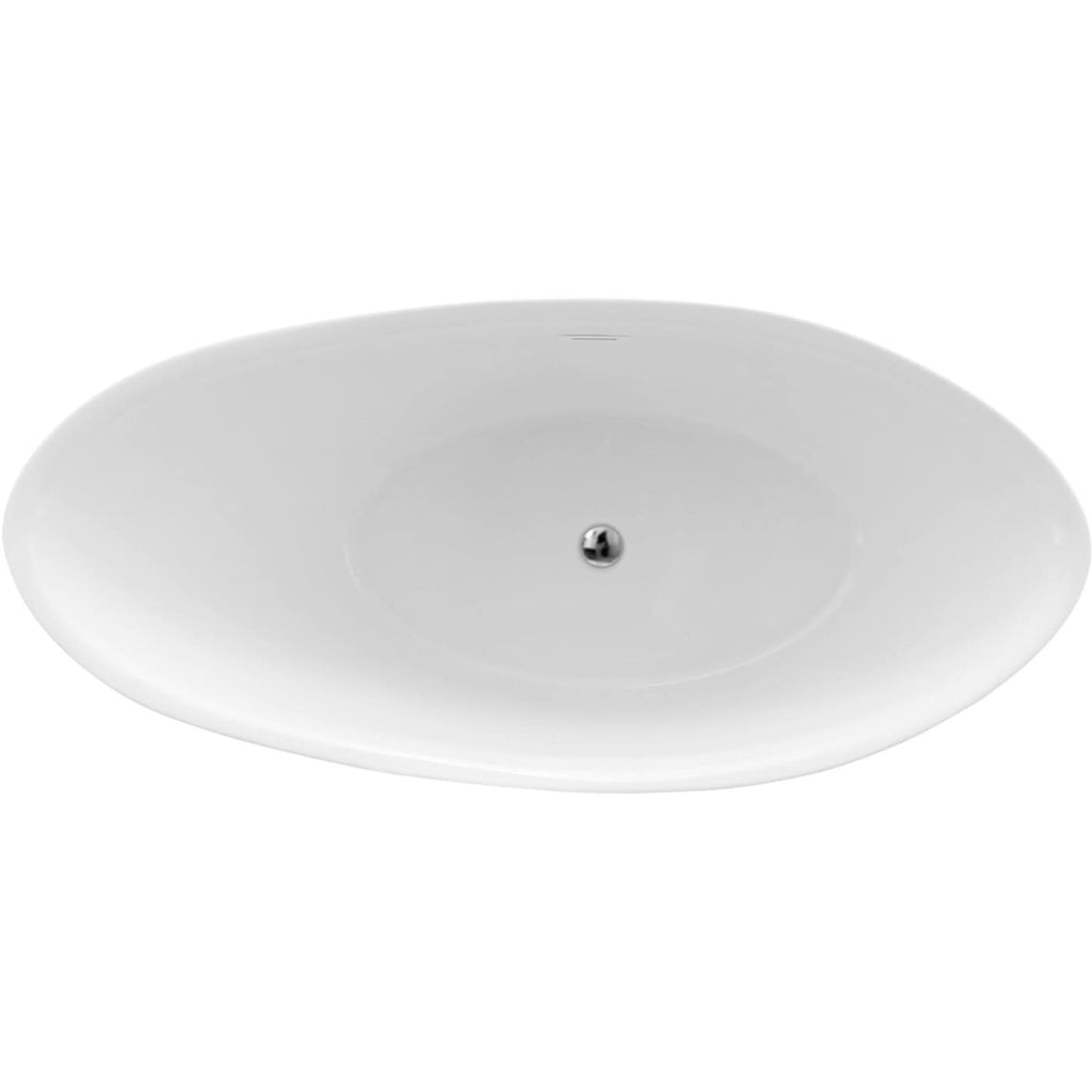 Sleek white oval ceramic bathroom sink with central drain and smooth curved design, ideal for modern bathroom decor and space-saving setups.