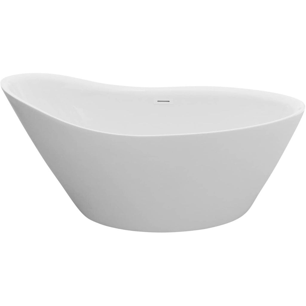 Sleek white freestanding modern bathtub with smooth curves ideal for contemporary bathroom designs. Perfect for relaxing baths and stylish bathroom upgrades.