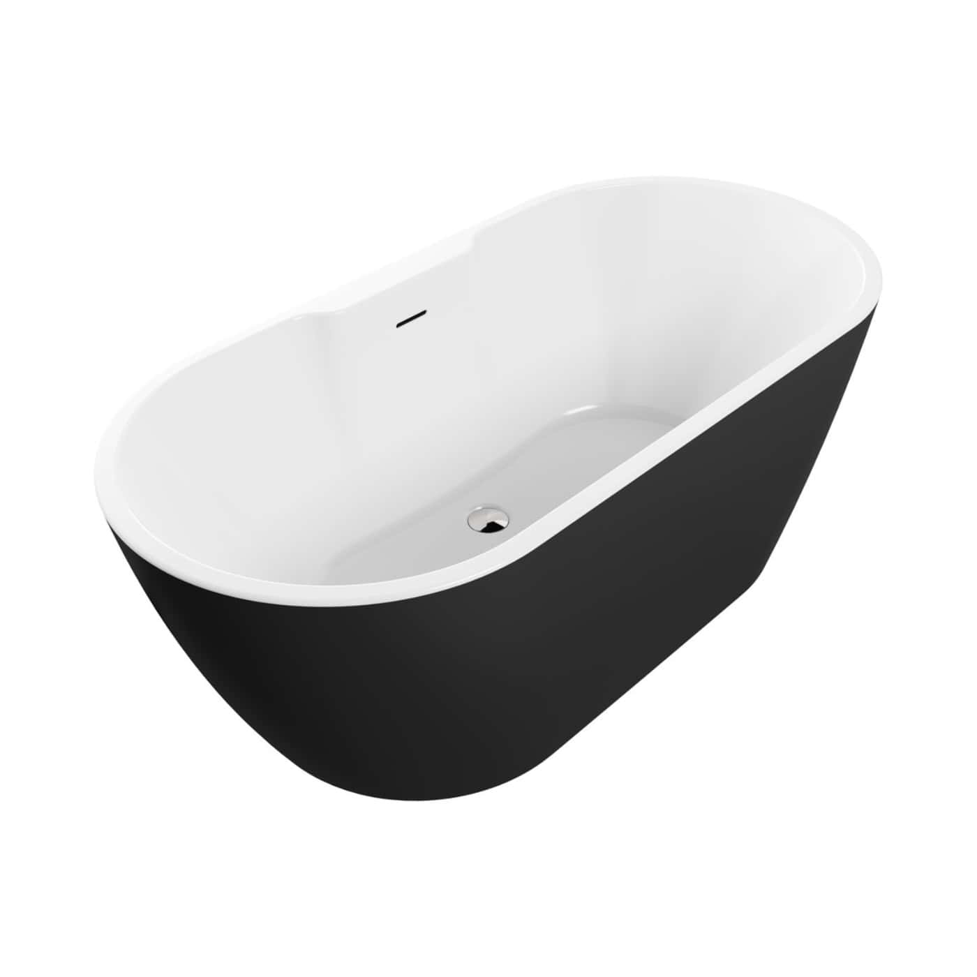 Sleek modern black and white freestanding bathtub with minimalist design, ideal for contemporary bathrooms, providing a stylish and comfortable bathing experience.