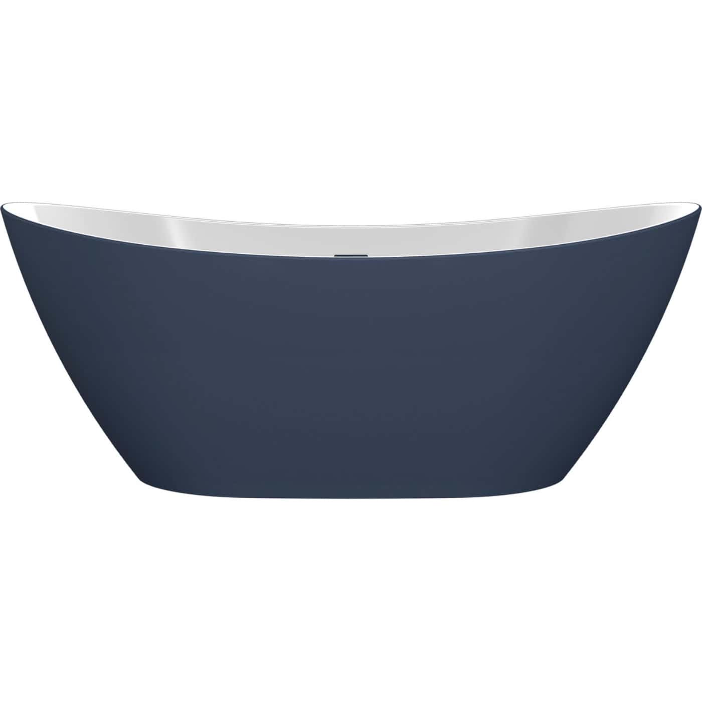 Sleek navy blue freestanding bathtub with smooth curves, perfect for modern bathroom designs and luxury soaking baths.