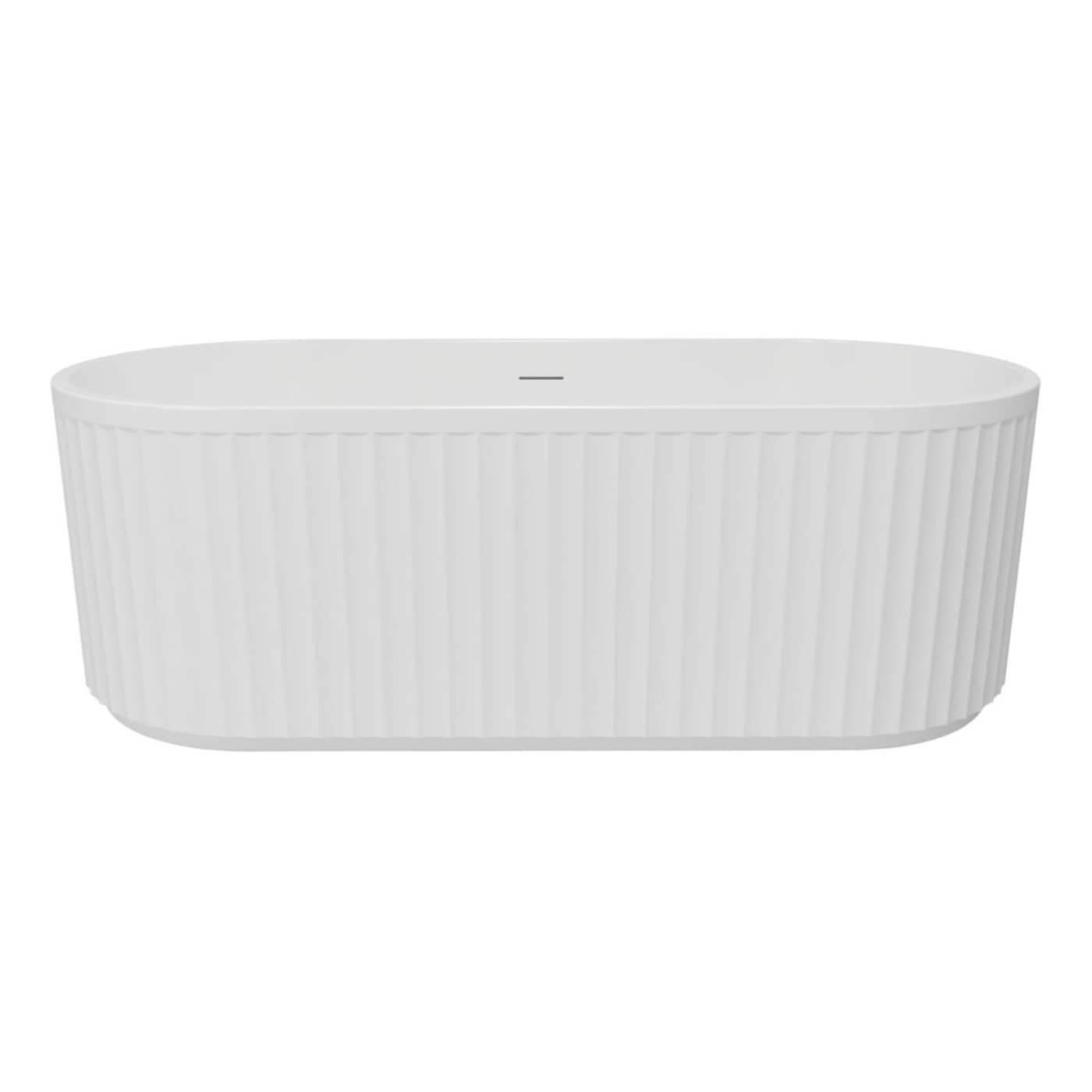 Sleek modern freestanding white bathtub with ribbed exterior, ideal for contemporary bathroom designs and luxury soaking experiences. Perfect for relaxing and enhancing your bathroom decor.