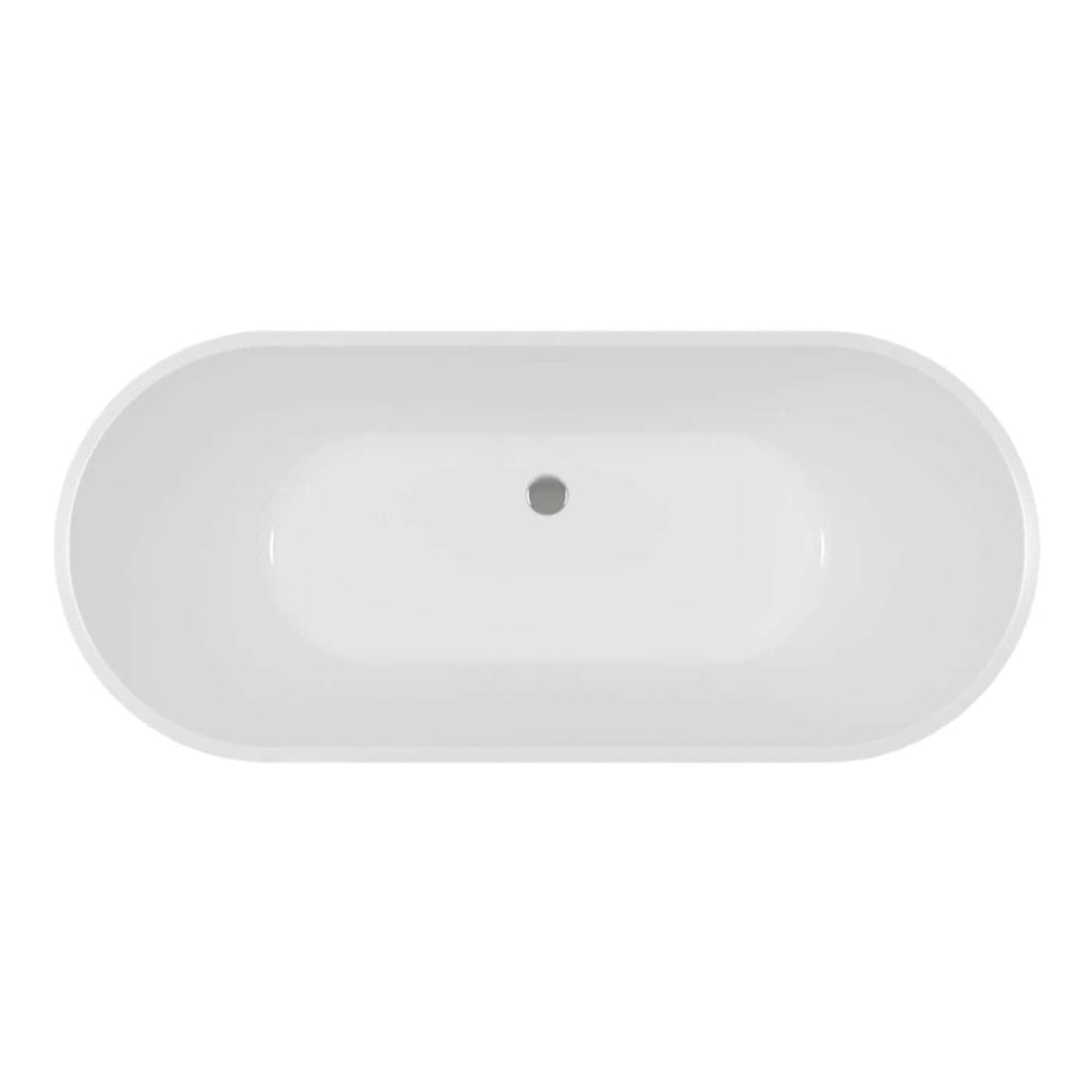Sleek white oval bathroom sink with smooth finish and central drainage outlet, ideal for modern bathroom designs and bathroom renovation projects.