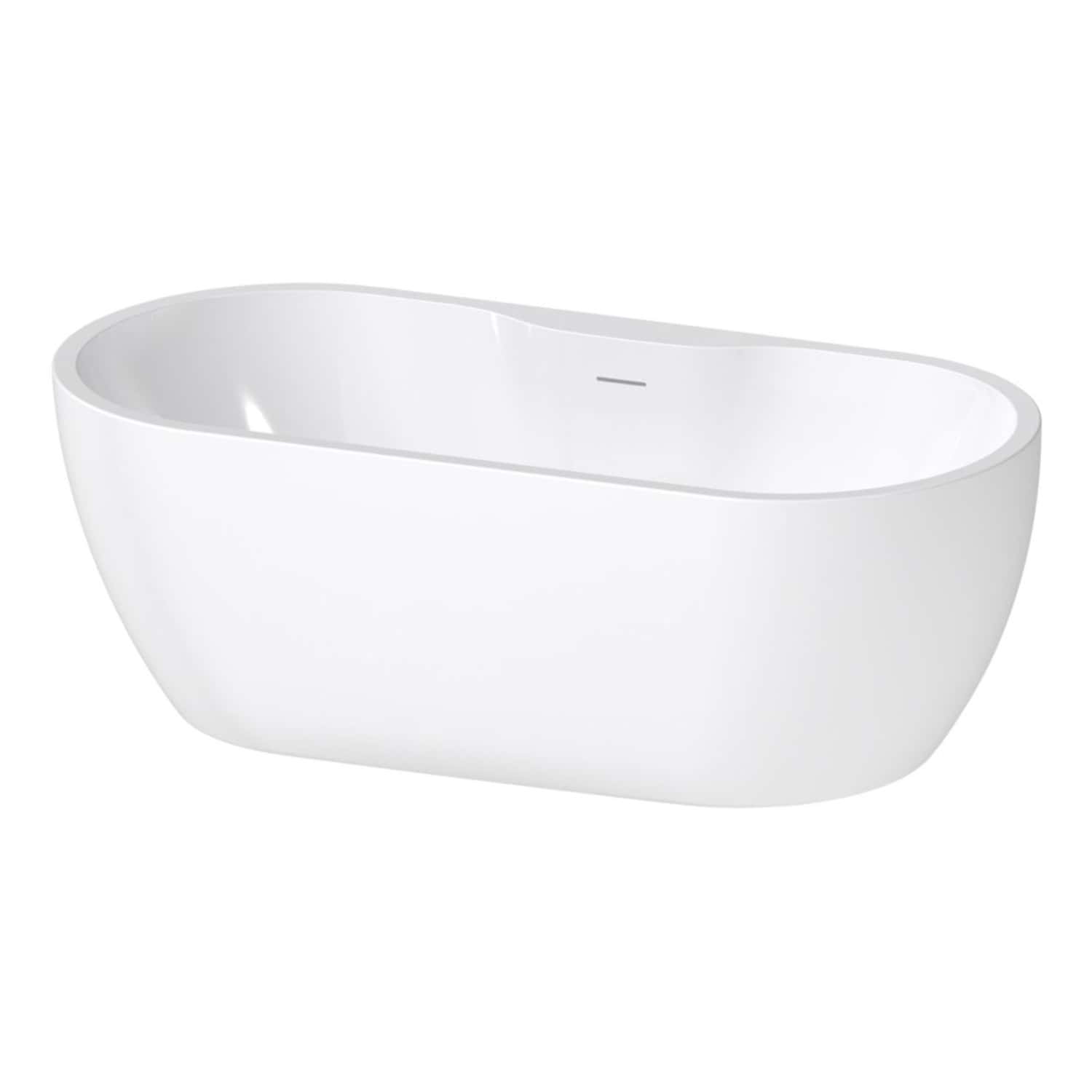 Sleek white freestanding bathtub with modern design, ideal for contemporary bathrooms, offering a luxurious bathing experience and stylish look. Perfect for spa-inspired bathroom upgrades.