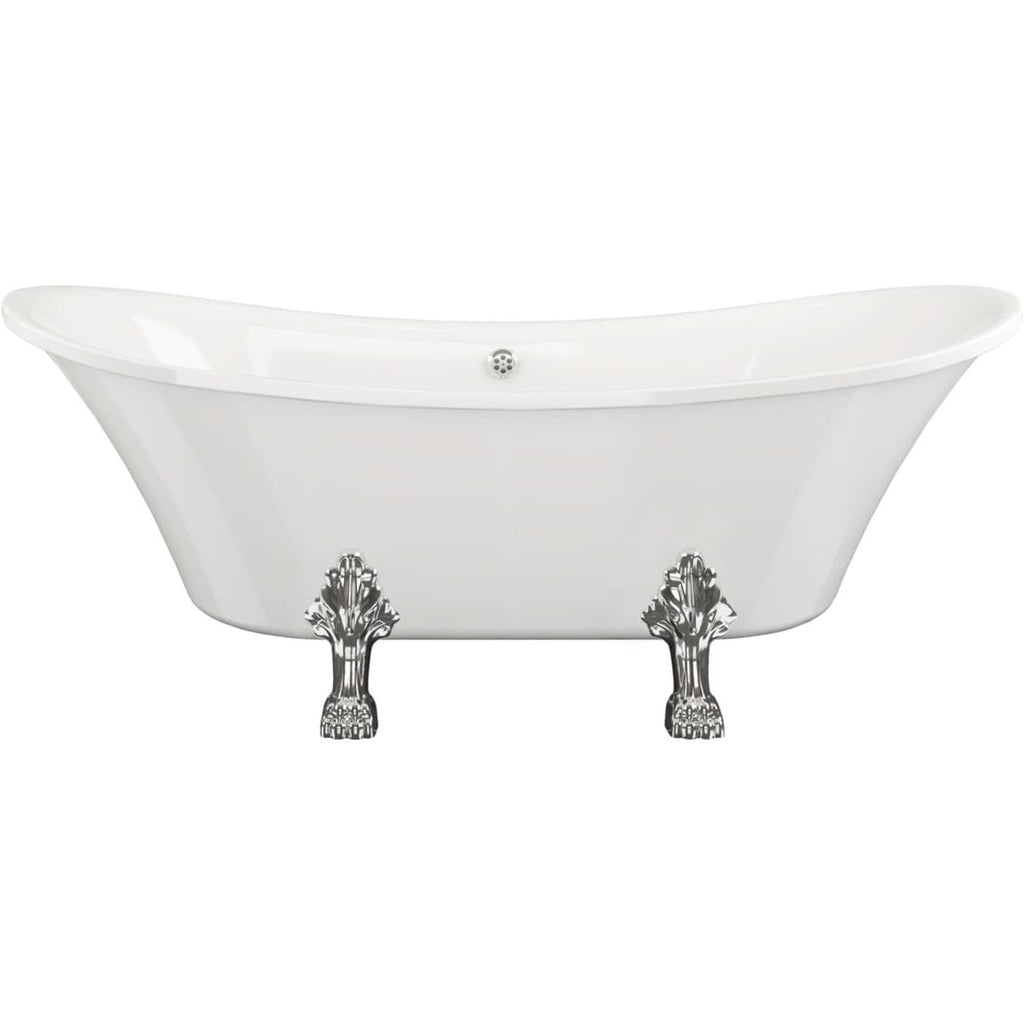 Polished freestanding clawfoot bathtub with chrome feet, perfect for luxury bathroom design. Features a vintage-inspired style with modern waterproof materials, ideal for classic or contemporary bathrooms.