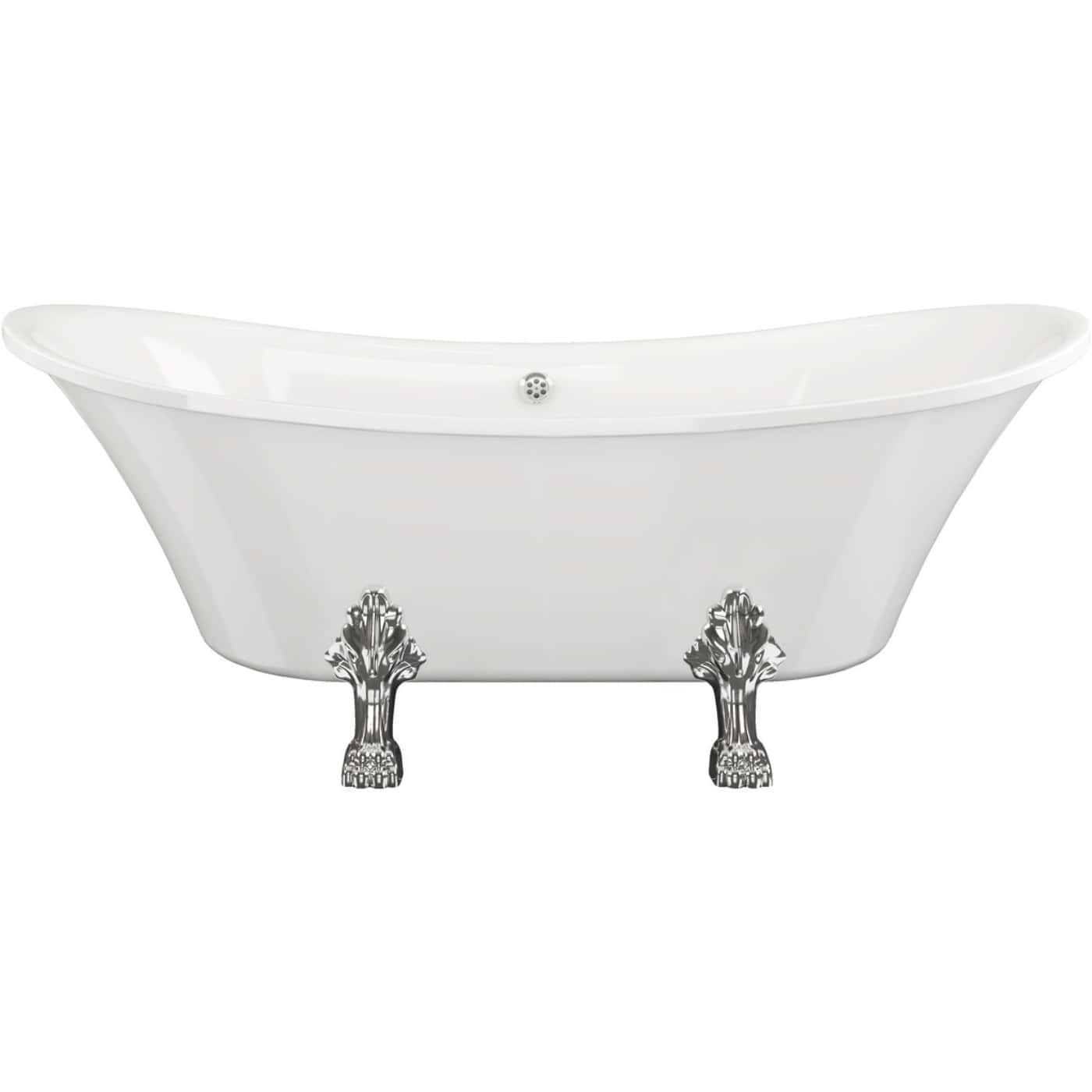 Polished freestanding clawfoot bathtub with chrome feet, perfect for luxury bathroom design. Features a vintage-inspired style with modern waterproof materials, ideal for classic or contemporary bathrooms.