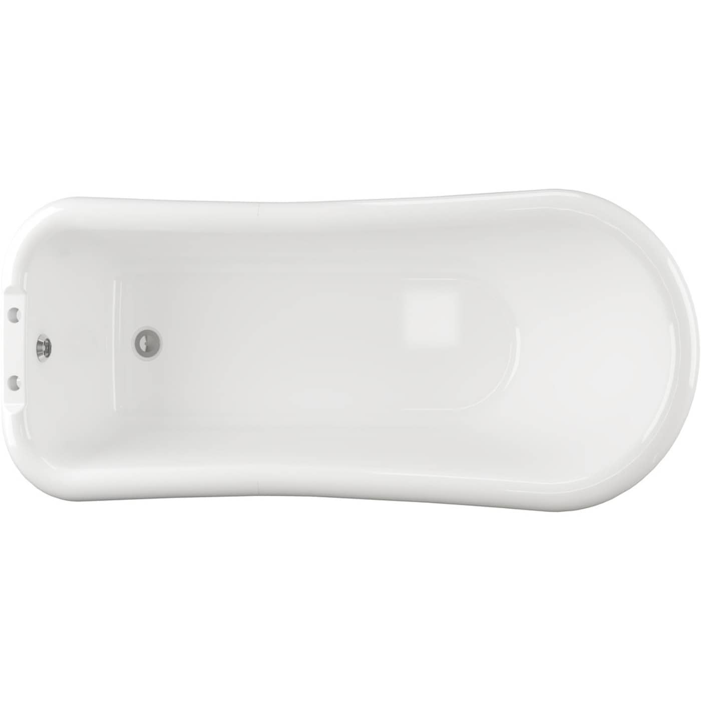 Modern white acrylic freestanding bathtub with smooth rounded edges, ideal for luxury bathroom decor and relaxing baths. Suitable for contemporary bathroom design and wellness spaces.