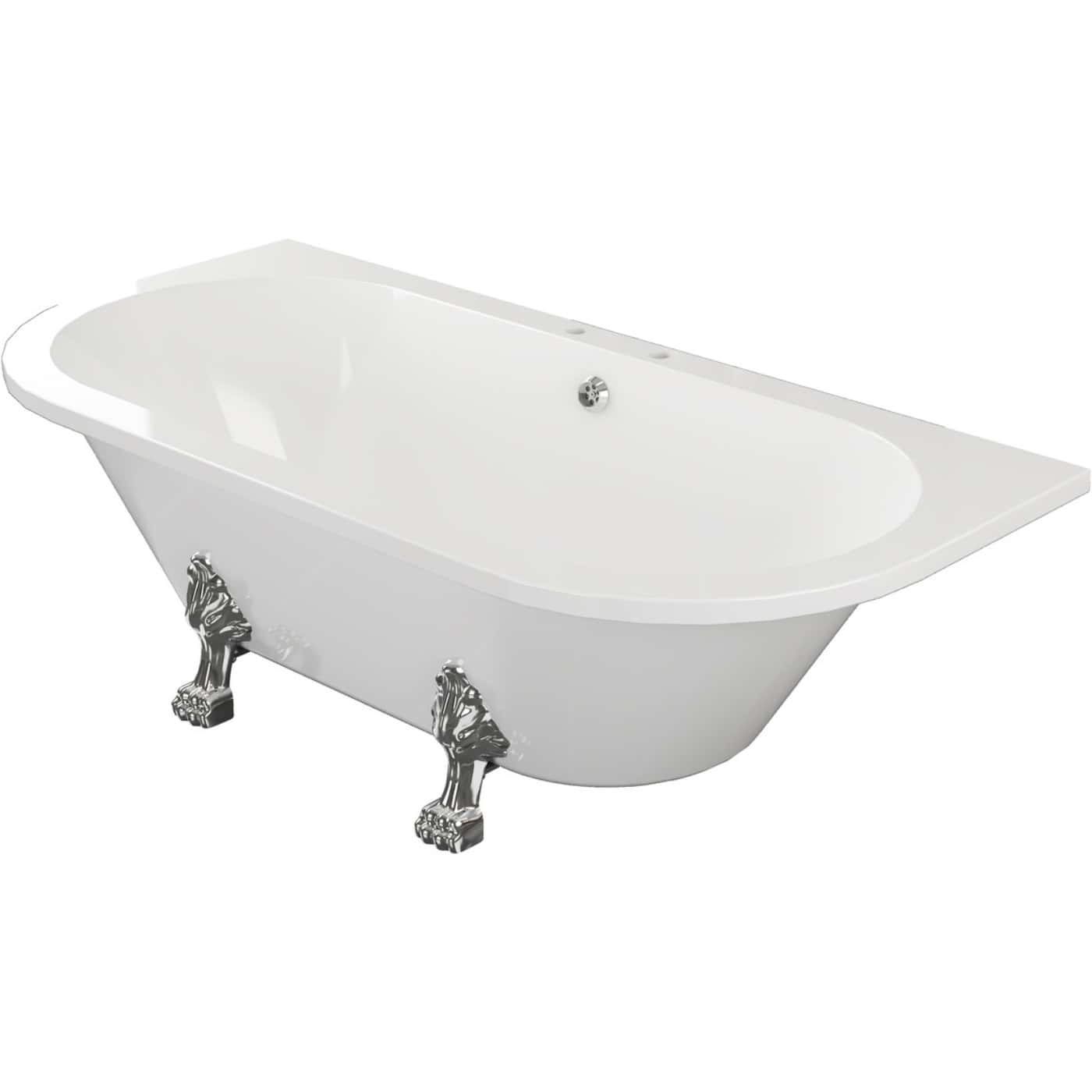 Luxurious white roll-top clawfoot bathtub with ornate chrome feet, ideal for elegant bathroom designs and relaxation, featuring a classic vintage style for a timeless look.