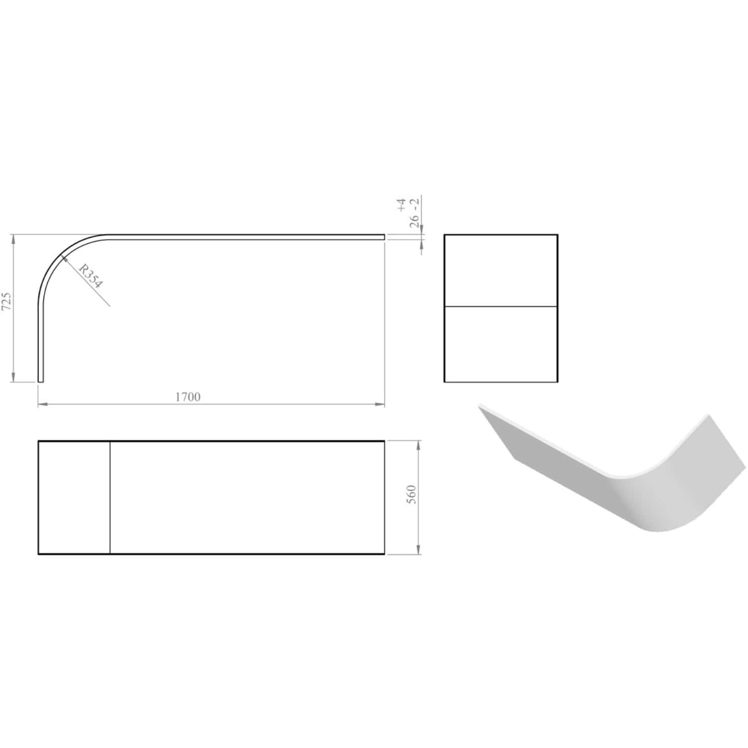 Stylish modern shower tray with curved corner design, precise measurements, and sleek finish, ideal for contemporary bathroom renovations. Perfect for minimalist bathroom aesthetics and space-saving shower setups.