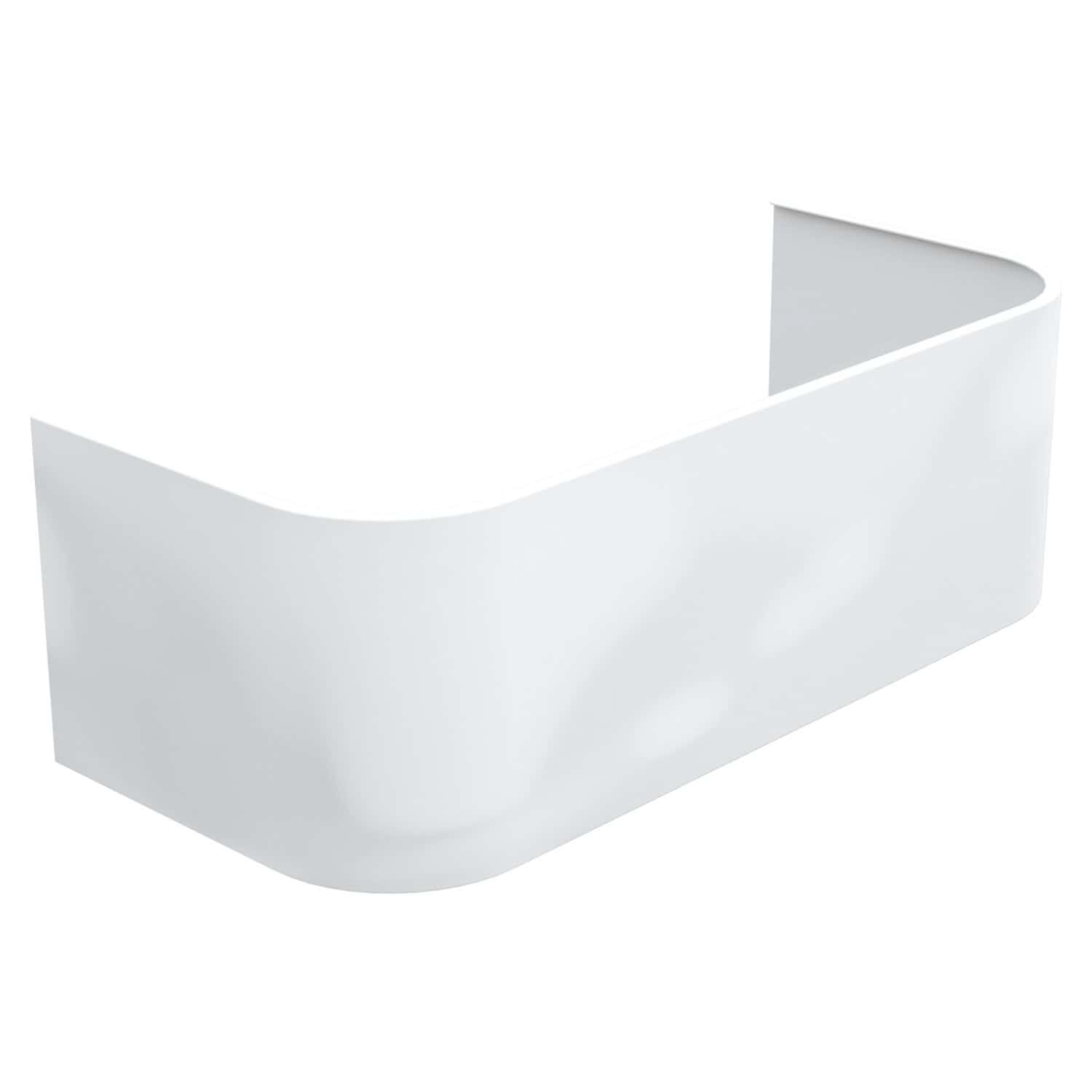 White modern bath corner shelf with curved edges for bathroom storage and organisation. Designed for installation in bathrooms to maximise space and add a sleek, minimalist touch.