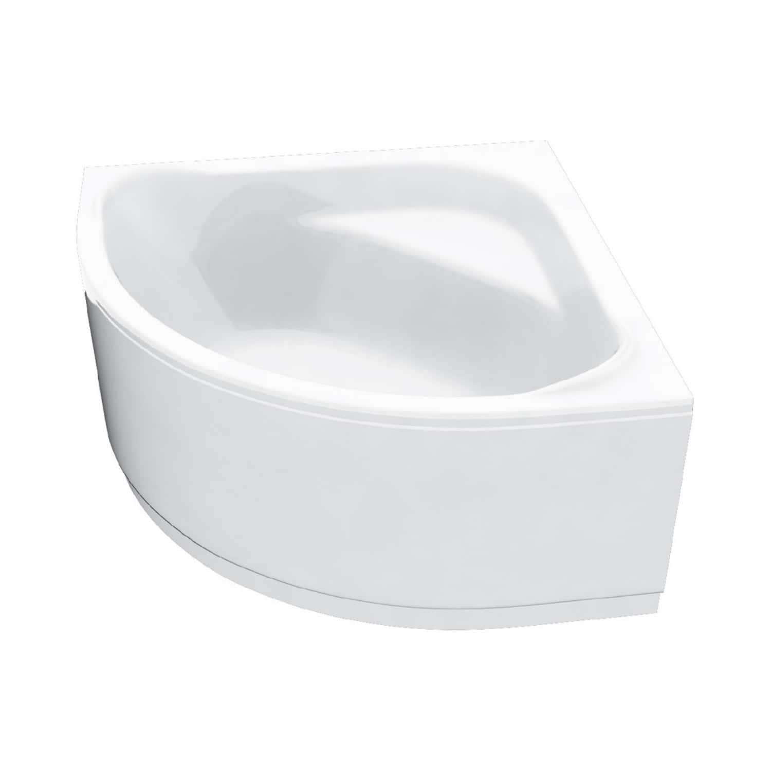 Modern white corner bathtub designed for bathroom luxury and comfort with smooth curves and efficient use of space. Perfect for small to medium-sized bathrooms, combining style and functionality.
