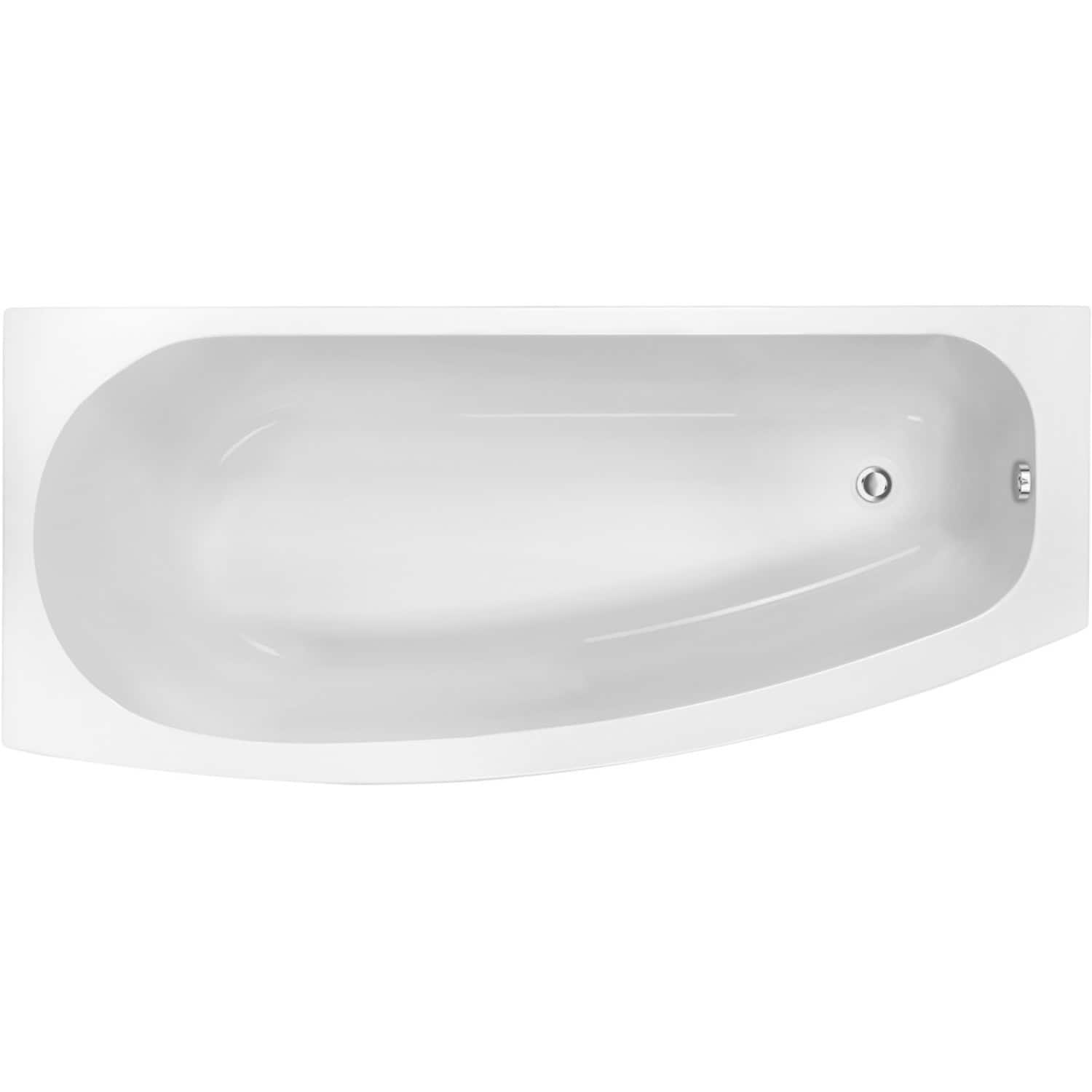Elegant white acrylic bathtub with a smooth, curved design perfect for modern bathrooms, featuring safety features and chrome-plated drain fittings for a sleek finish.