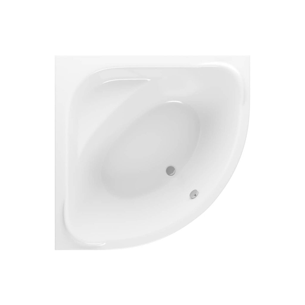 Modern white corner acrylic bathtub with built-in fixtures, designed for space-saving bathroom upgrades, featuring smooth curves and easy-to-clean surface for a luxurious bathing experience.