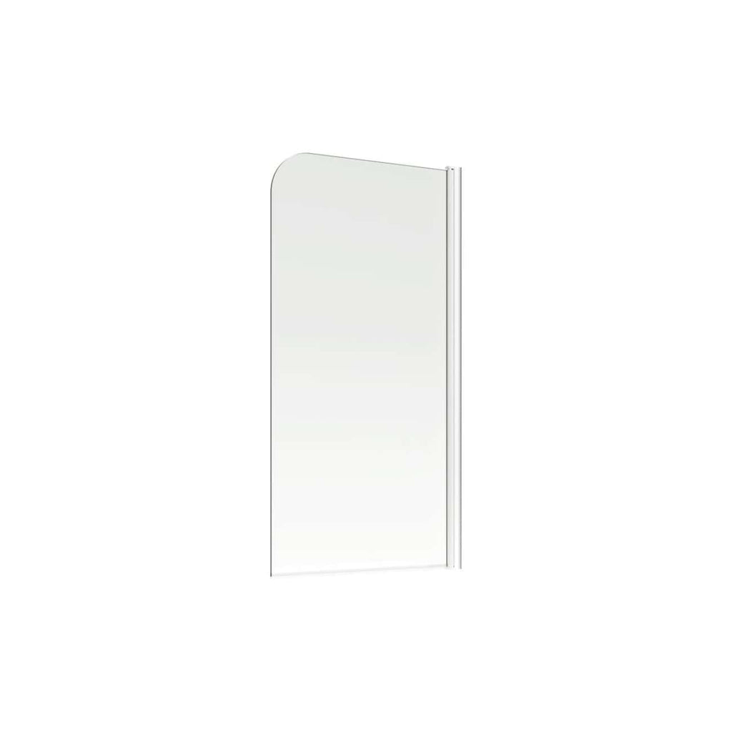 Frosted bathroom shower screen with sleek white frame, modern design, and clear glass for a stylish bathroom upgrade. Perfect for a minimalist or contemporary bathroom setting.