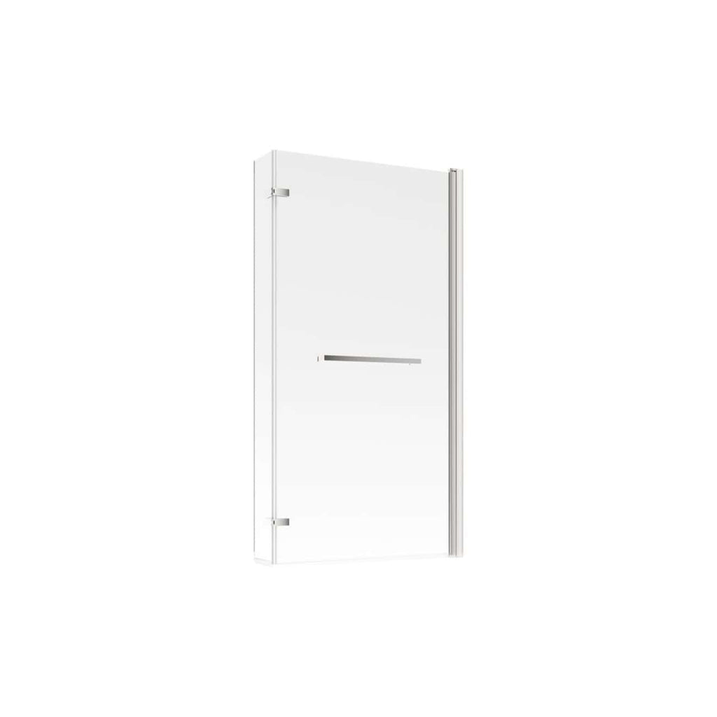 Sleek white shower screen with clear glass and minimalist design, ideal for modern bathroom designs, providing a stylish and functional enclosure for shower areas.