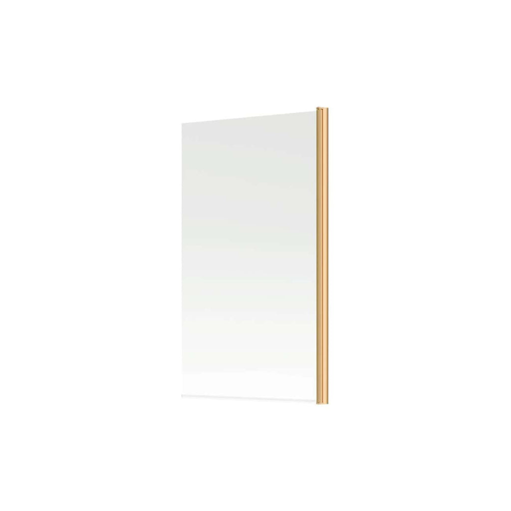 Sleek frameless bathroom mirror with gold side panels, modern design for luxury bathrooms, ideal for vanity areas, sophisticated bathroom decor, high-quality materials.