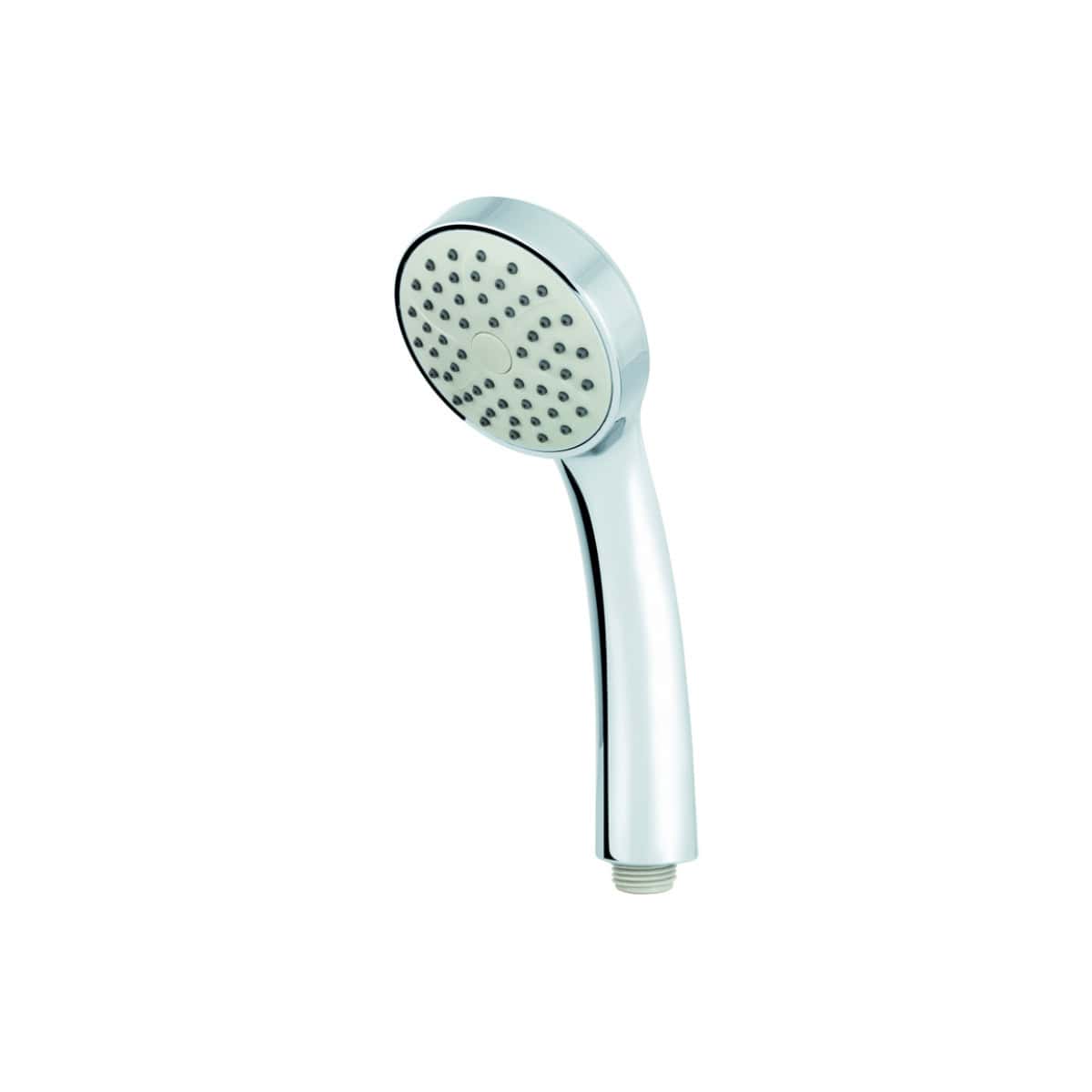 Chrome handheld shower head with multiple spray settings for modern bathroom bathrooms.
