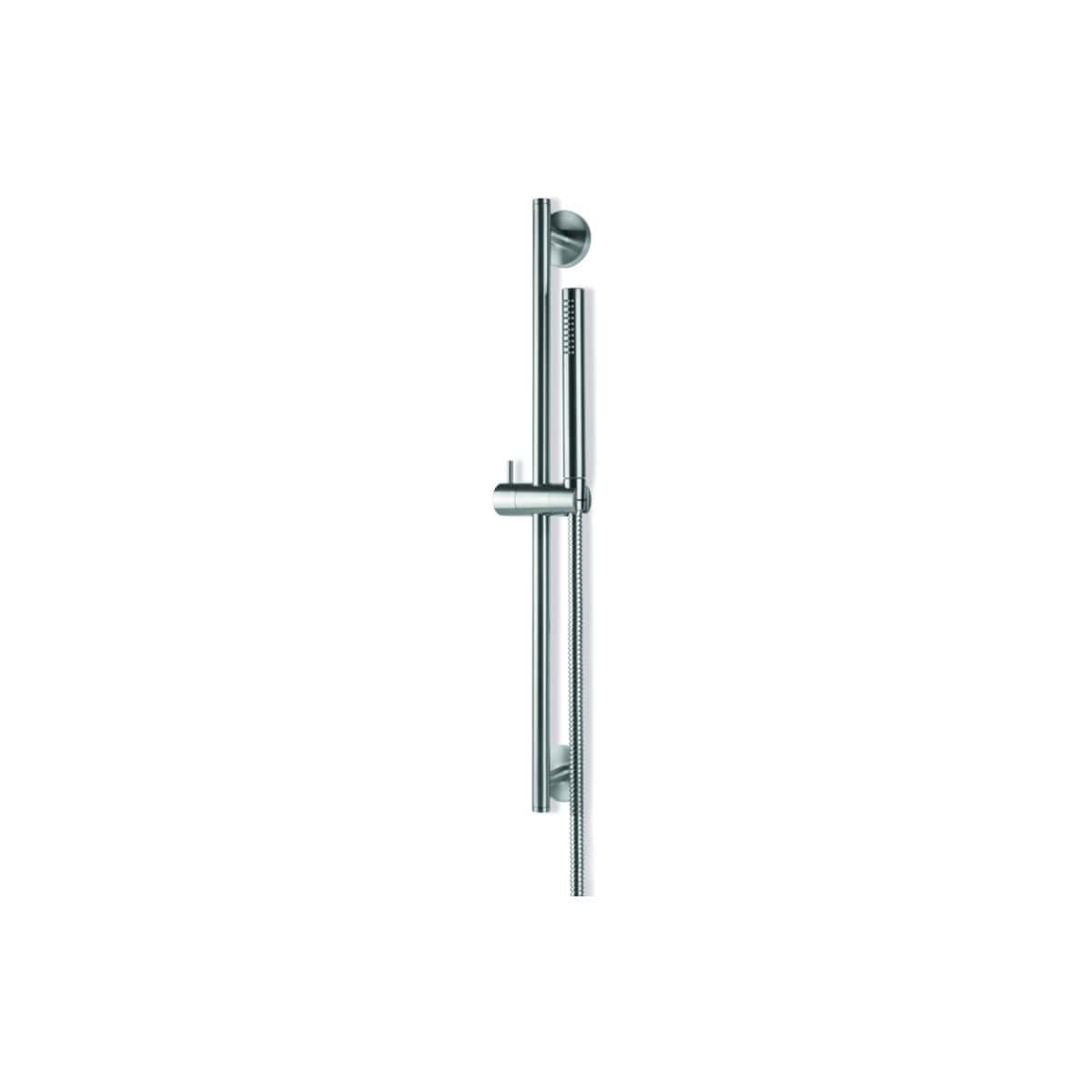 Sleek chrome shower rail with adjustable height and handheld shower head, ideal for modern bathroom upgrades and shower systems. Perfect for enhancing bathroom aesthetics and functionality.