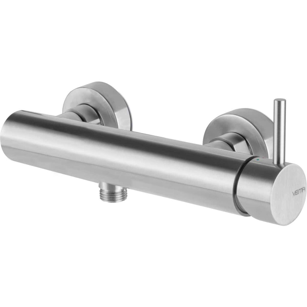 Sleek stainless steel thermostatic shower valve with modern minimal design, easy wall-mount installation, and precise temperature control for luxury bathroom updates.
