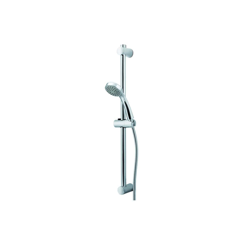 Polished chrome handheld shower rail and adjustable shower head for modern bathroom installations. Ideal for inclusive and accessible bathing solutions. Durable, stylish, and easy to install.