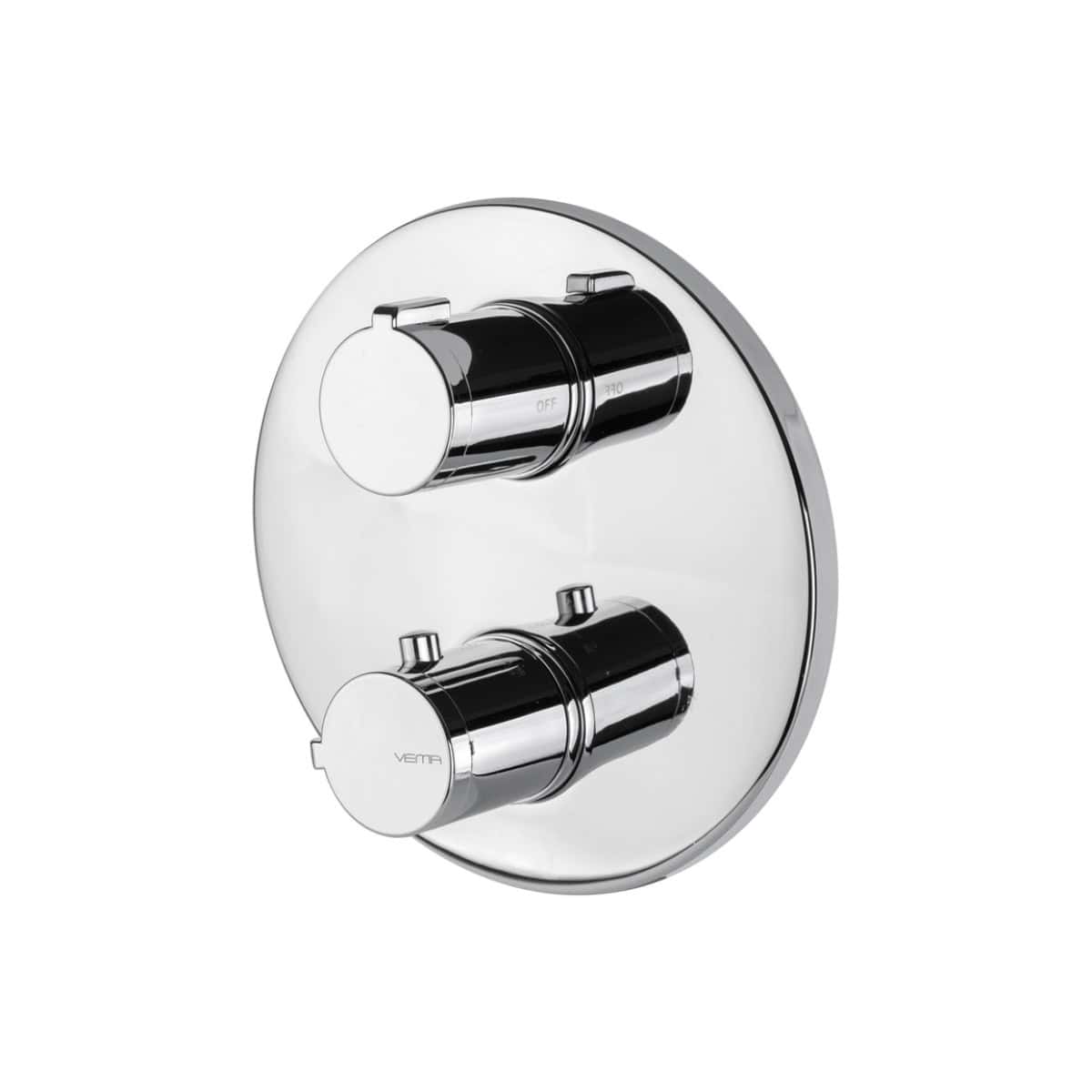 Modern chrome bathroom thermostatic control valve for shower and bath taps, featuring precise temperature regulation and sleek design. Ideal for contemporary bathroom renovations.