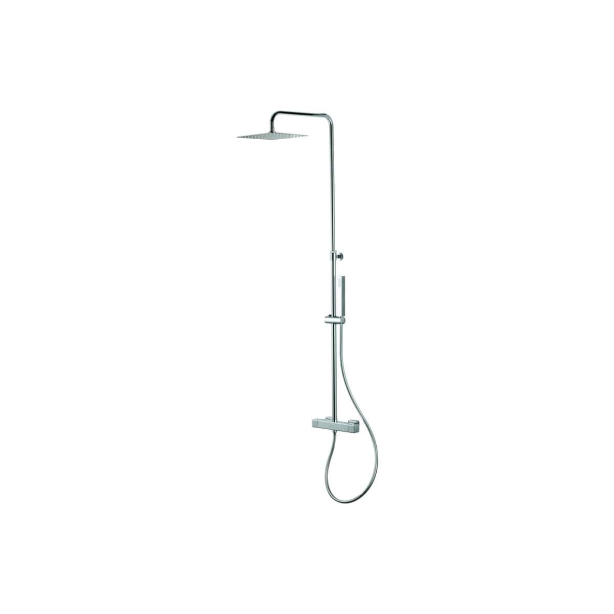 Sleek modern chrome shower head with adjustable height and handheld attachment for luxury bathroom upgrade.