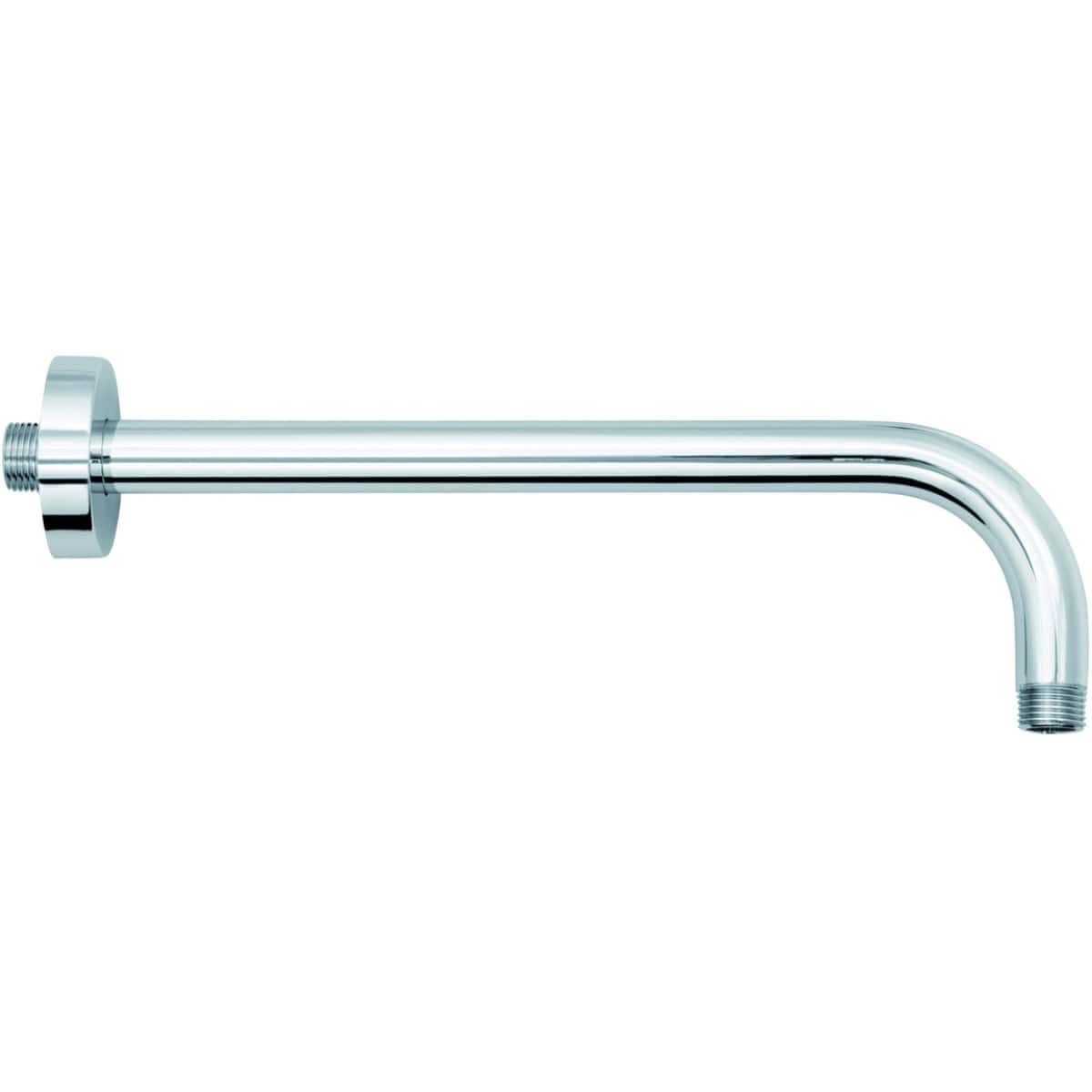 Chrome bathroom shower arm pipe for Bubly Bathrooms, ideal for modern shower installation, durable and corrosion-resistant. Suitable for various bathroom plumbing setups.