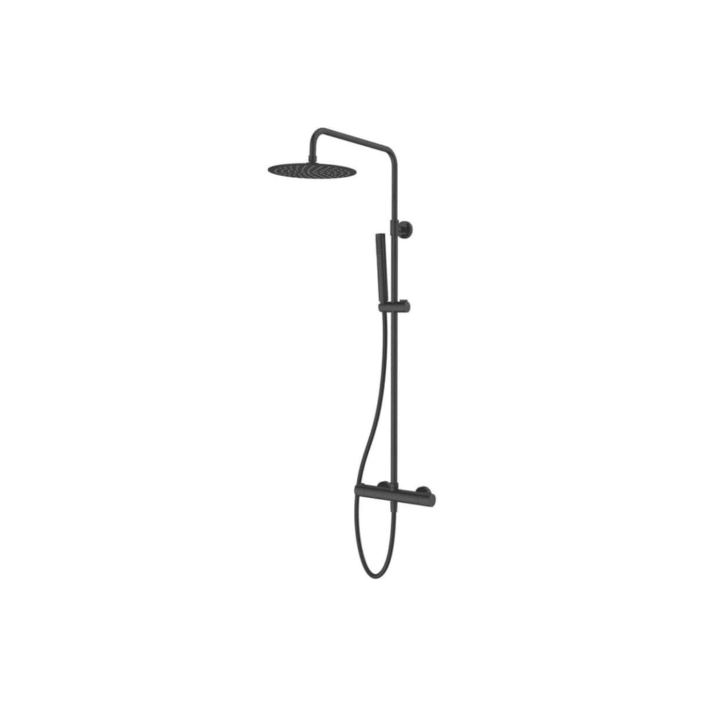 Modern black rainfall shower head with handheld shower attachment for luxury bathroom bathrooms upgrades. Perfect for contemporary shower installations and stylish bathroom designs.