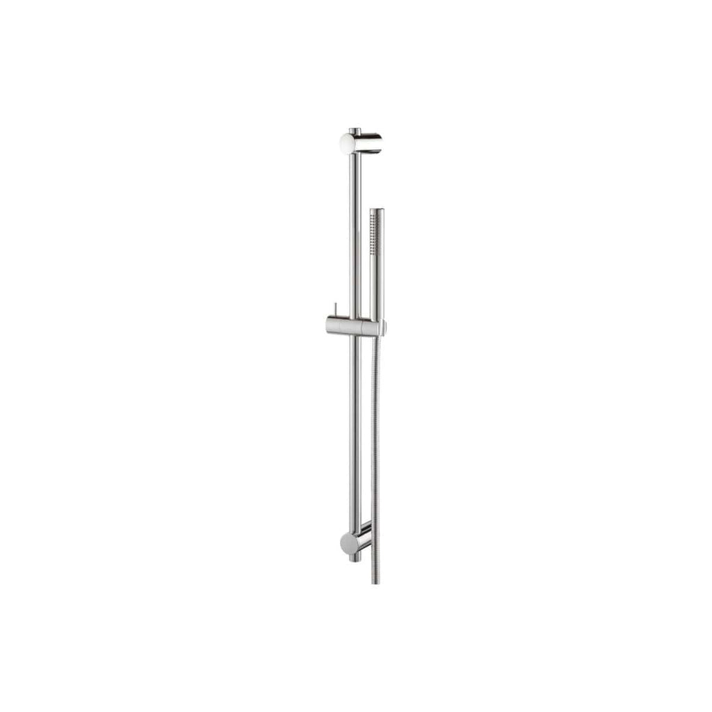 Sleek chrome shower slide rail with adjustable handheld shower head and modern design for luxurious bathroom upgrade.